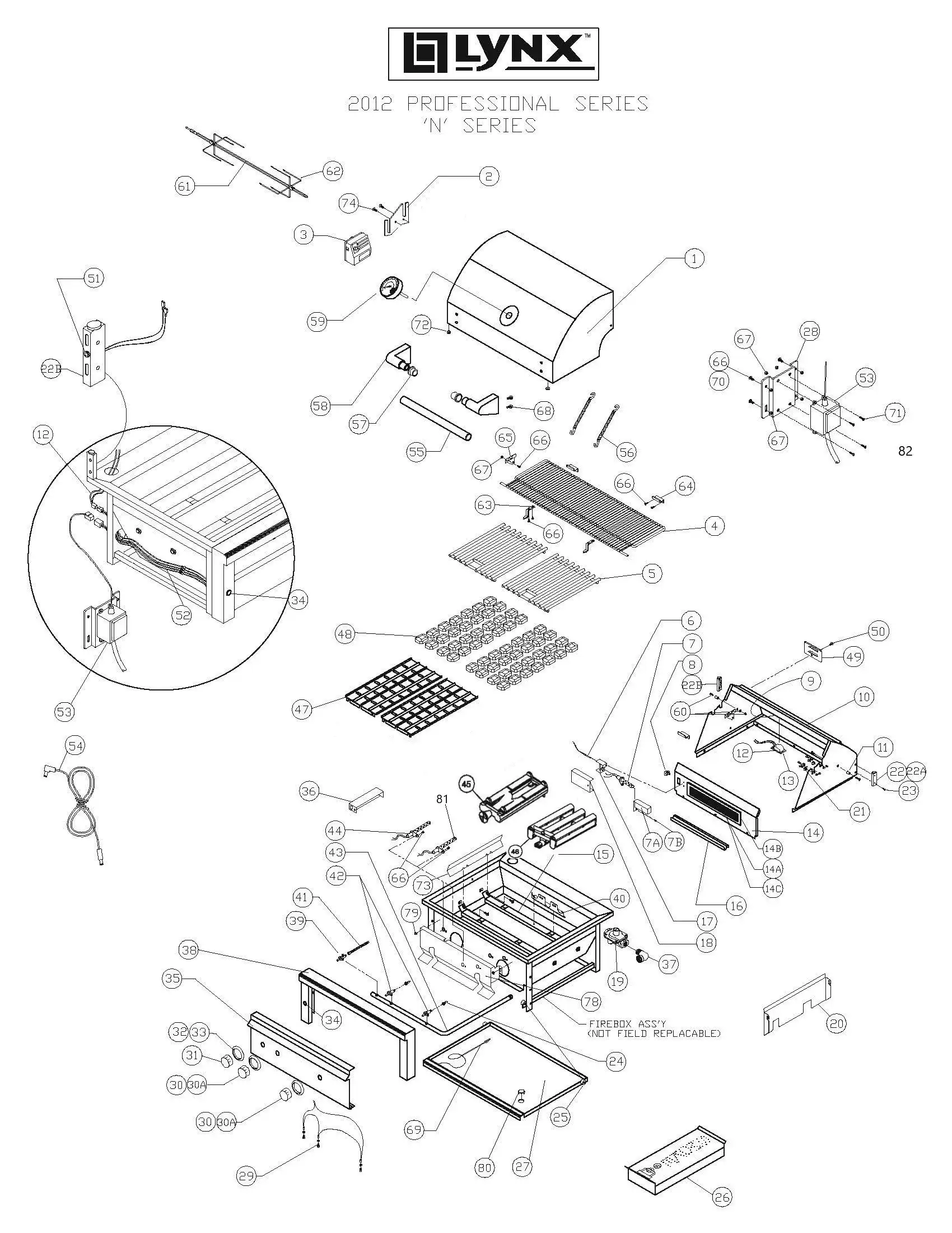 Lynx Professional L36PSFR-2 Series N (2012-2013) Grill parts diagram