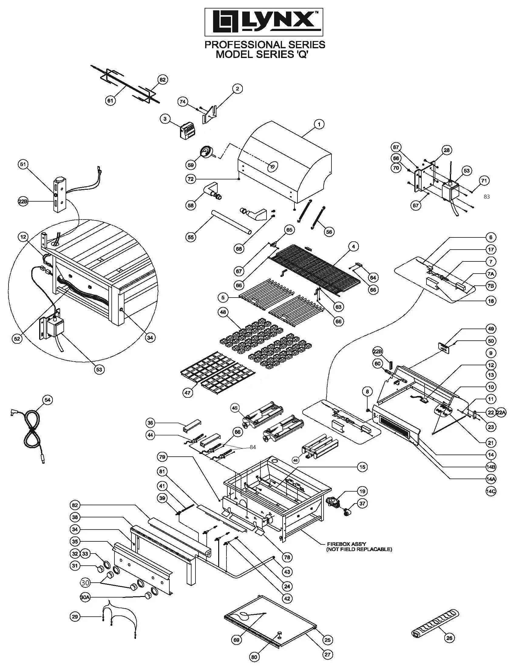 Lynx Professional L36PSR-2 Series Q (2014) Grill parts diagram
