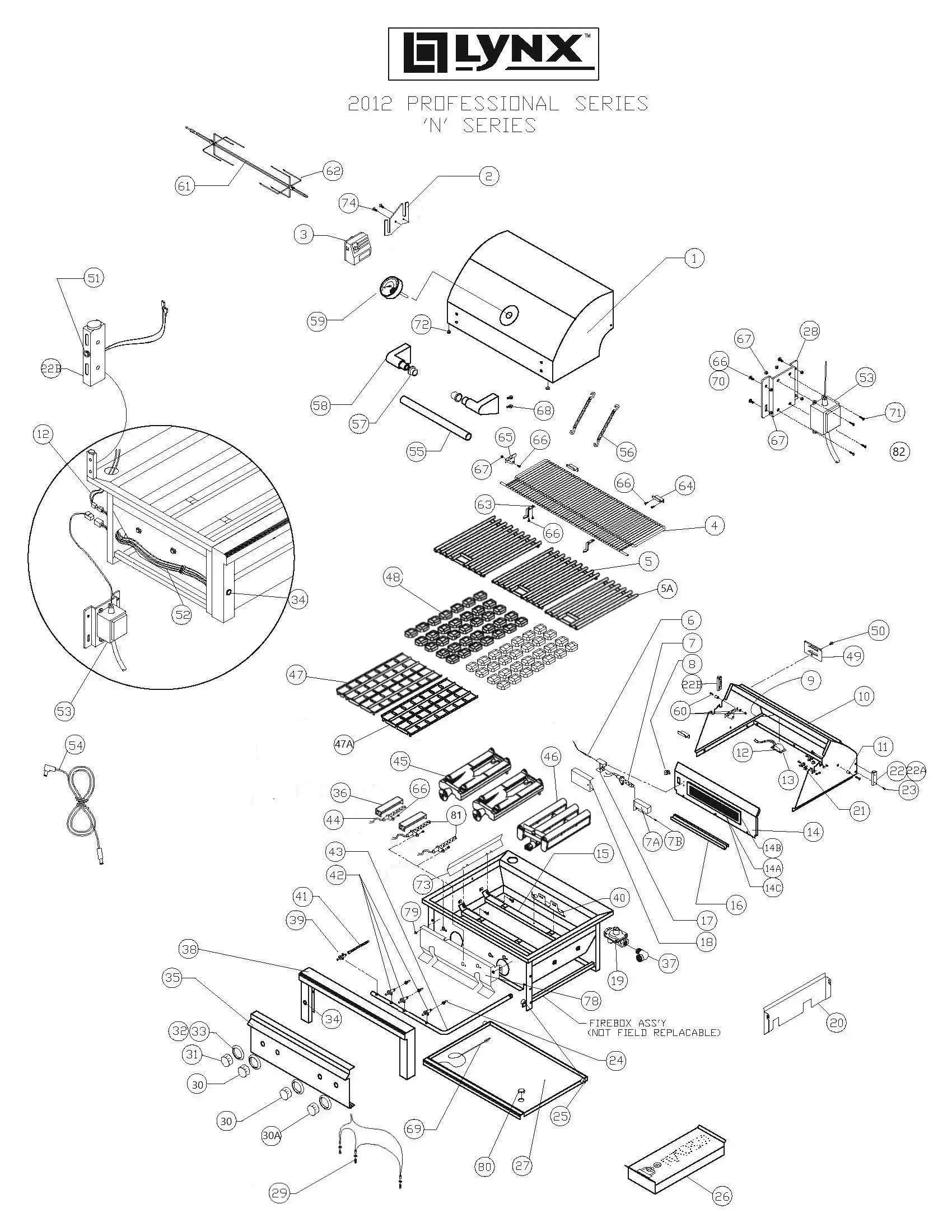 Lynx Professional L42PSFR-2 Series N (2012-2013) Grill parts diagram