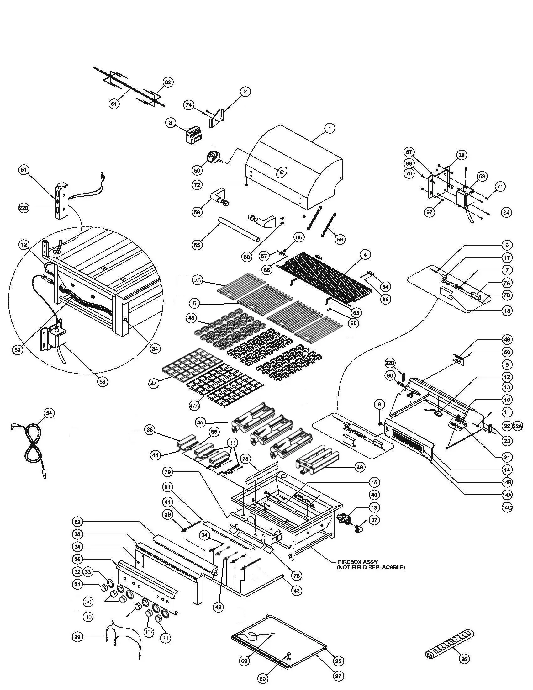 Lynx Professional L54PSFR-2 Series Q (2013-2014) Grill parts diagram