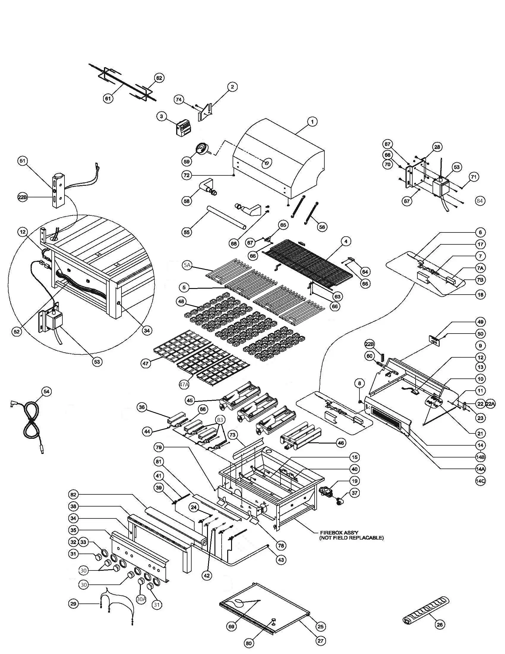 Lynx Professional L54PSR-2 Series Q (2013-2014) Grill parts diagram