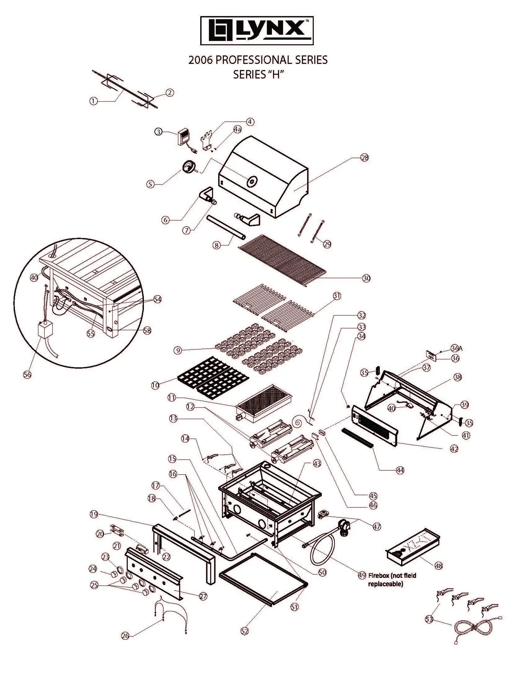 Lynx Professional L36PSFR-1 Series H (2006) Grill parts diagram