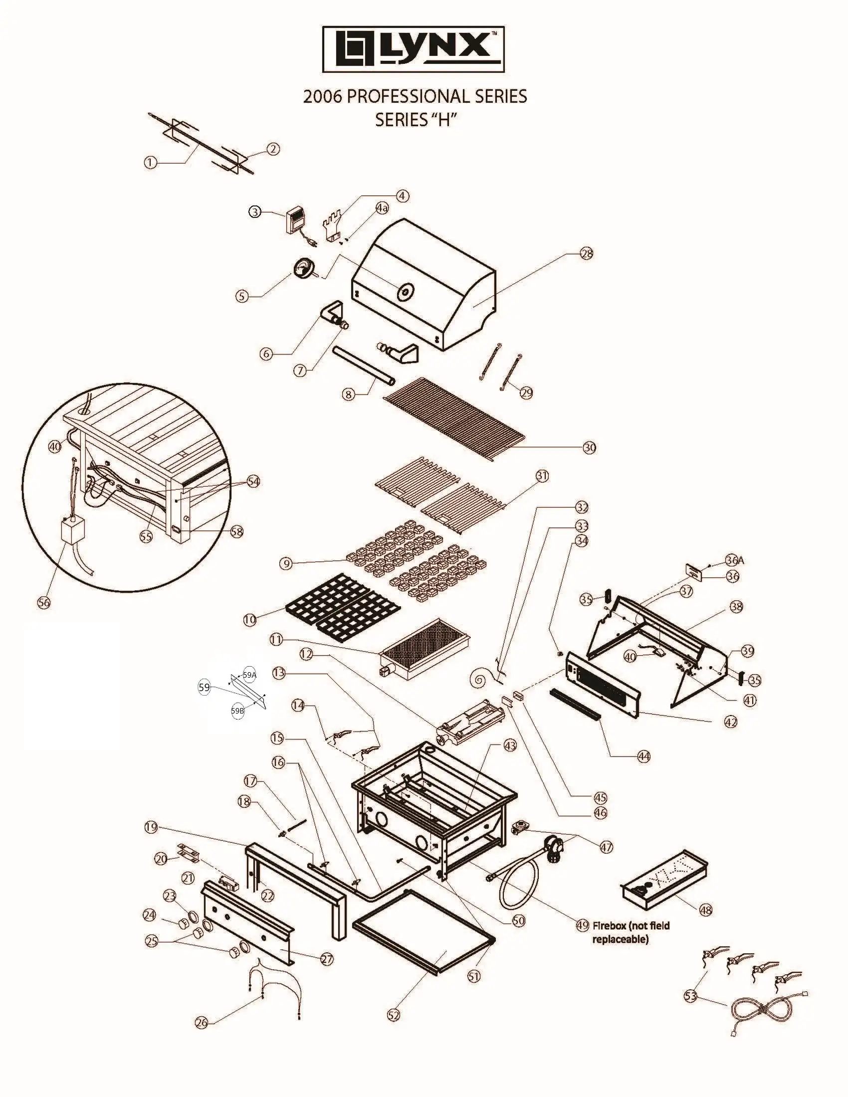 Lynx Professional L42PSFR-1 Series H (2006) Grill parts diagram