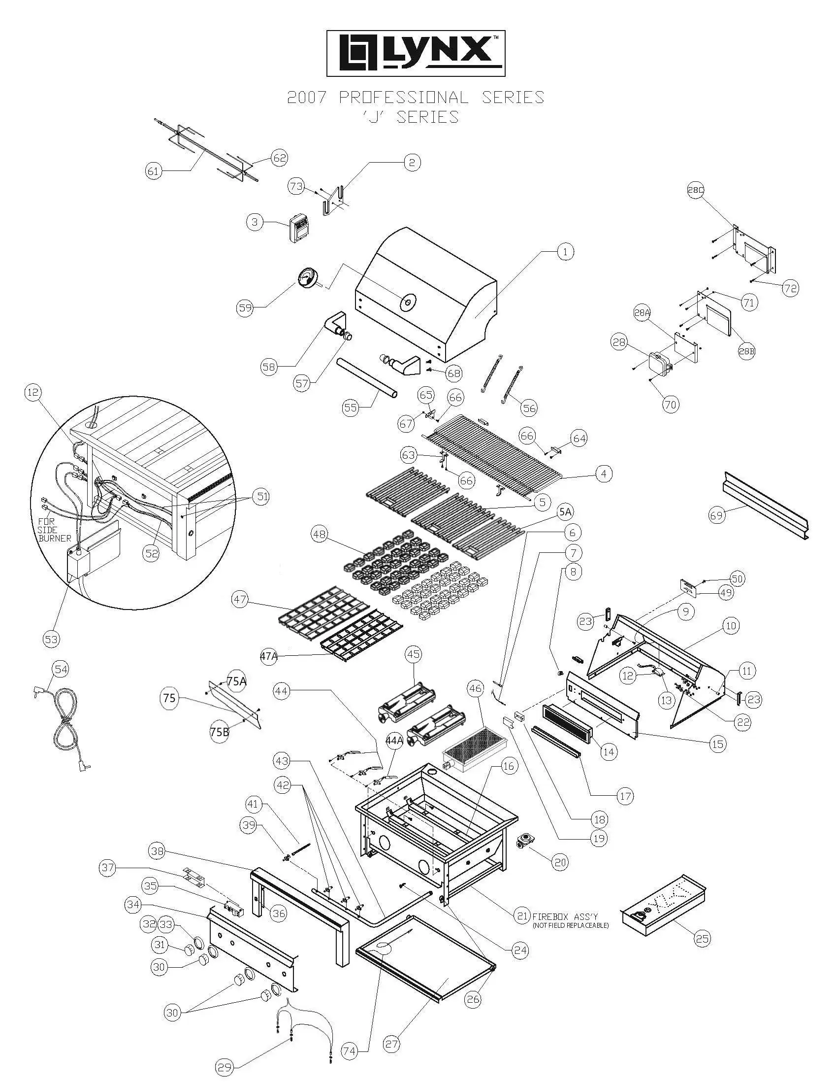 Lynx Professional L42PSFR-1 Series J (2007) Grill parts diagram