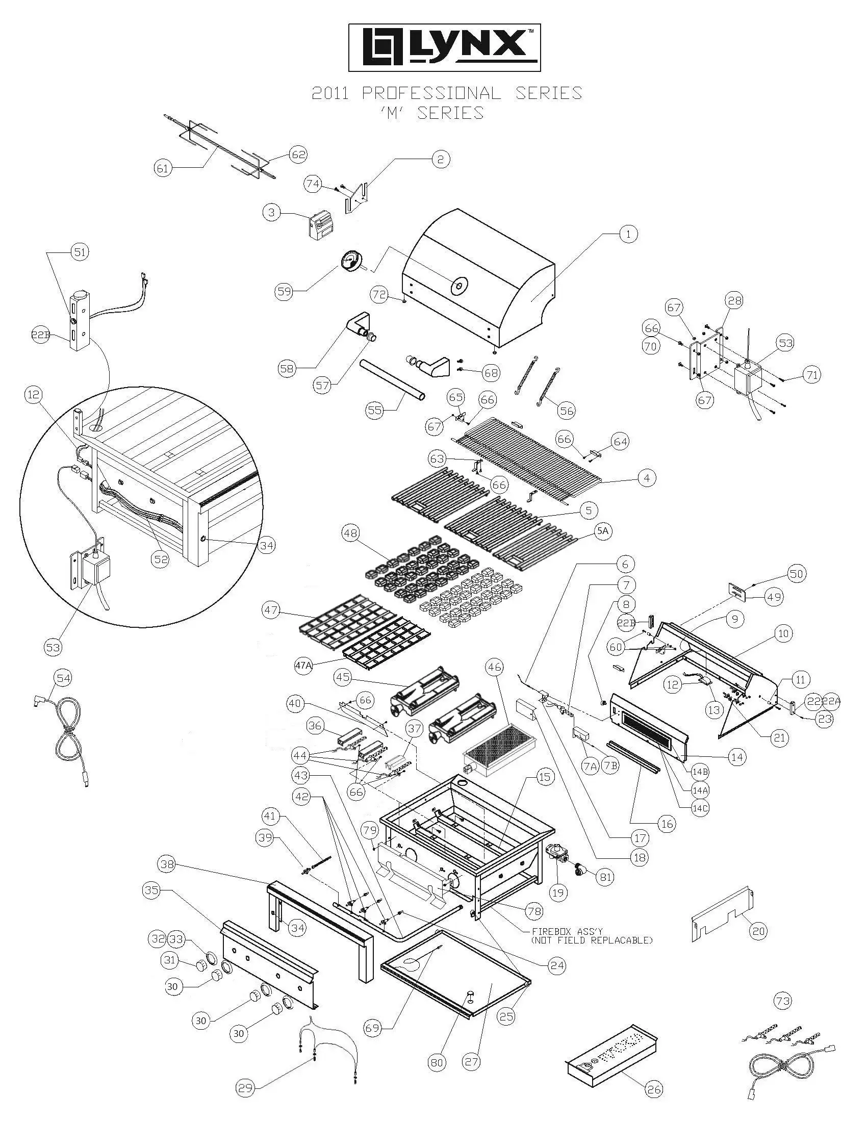Lynx Professional L42PSFR-1 Series M (2011) Grill parts diagram