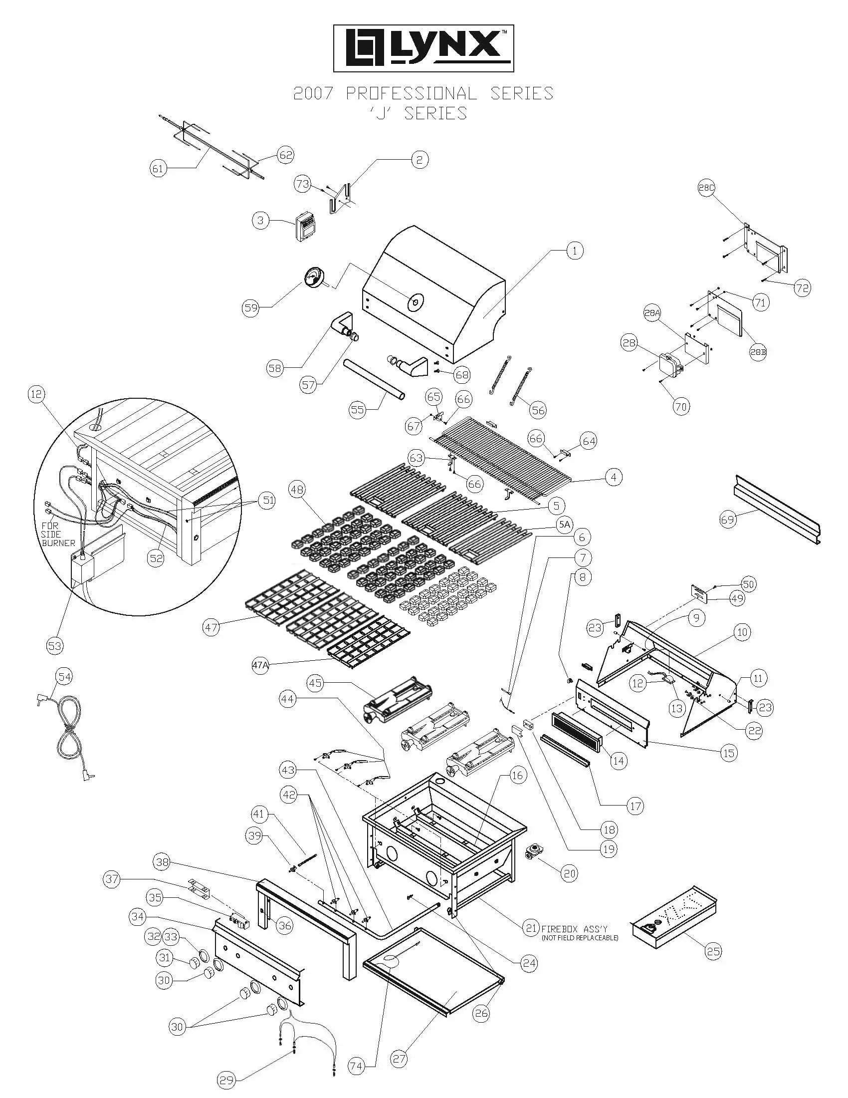 Lynx Professional L42FR-1 Series J (2007) Grill parts diagram