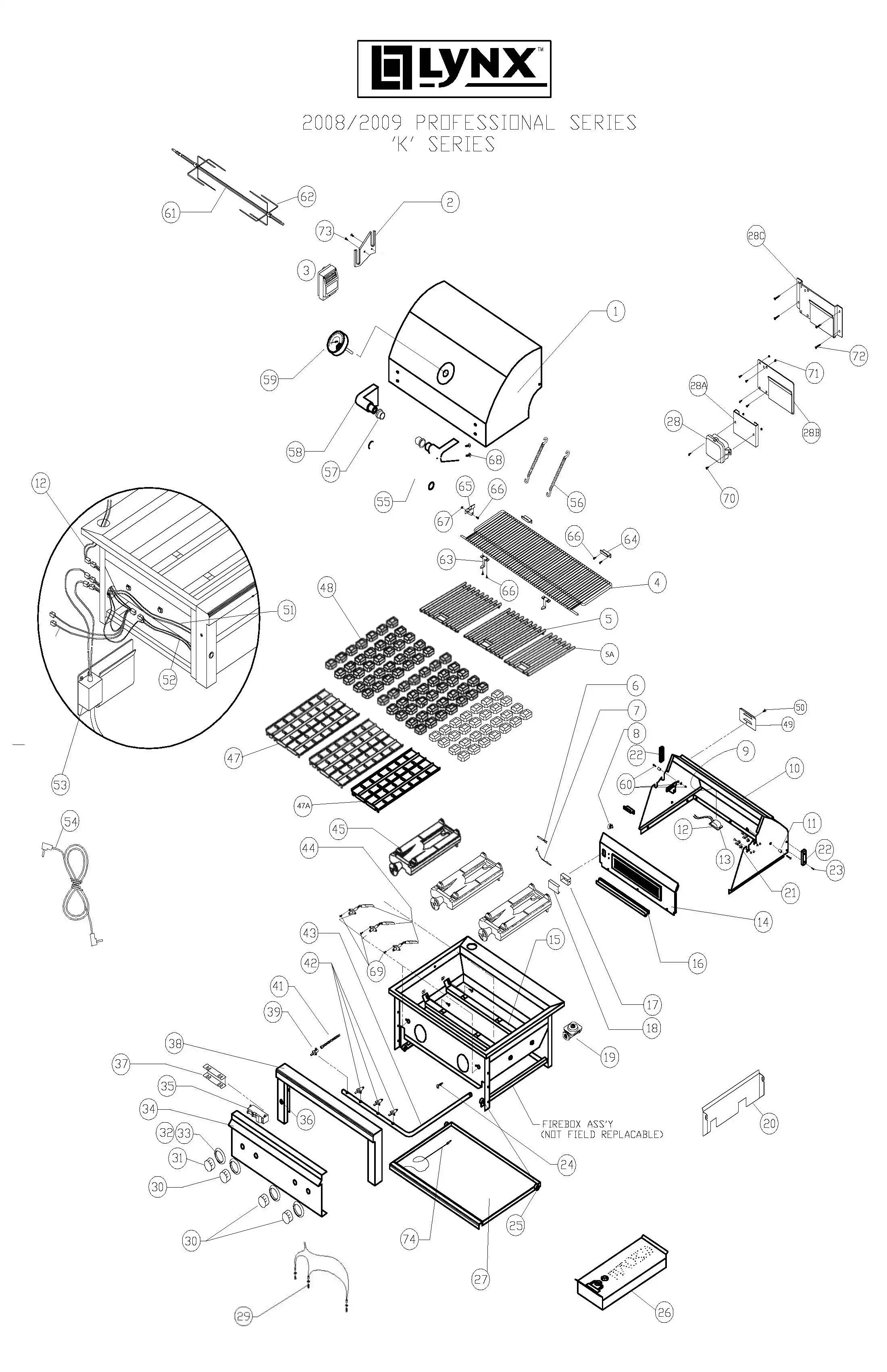 Lynx Professional L42FR-1 Series K (2008-2009) Grill parts diagram