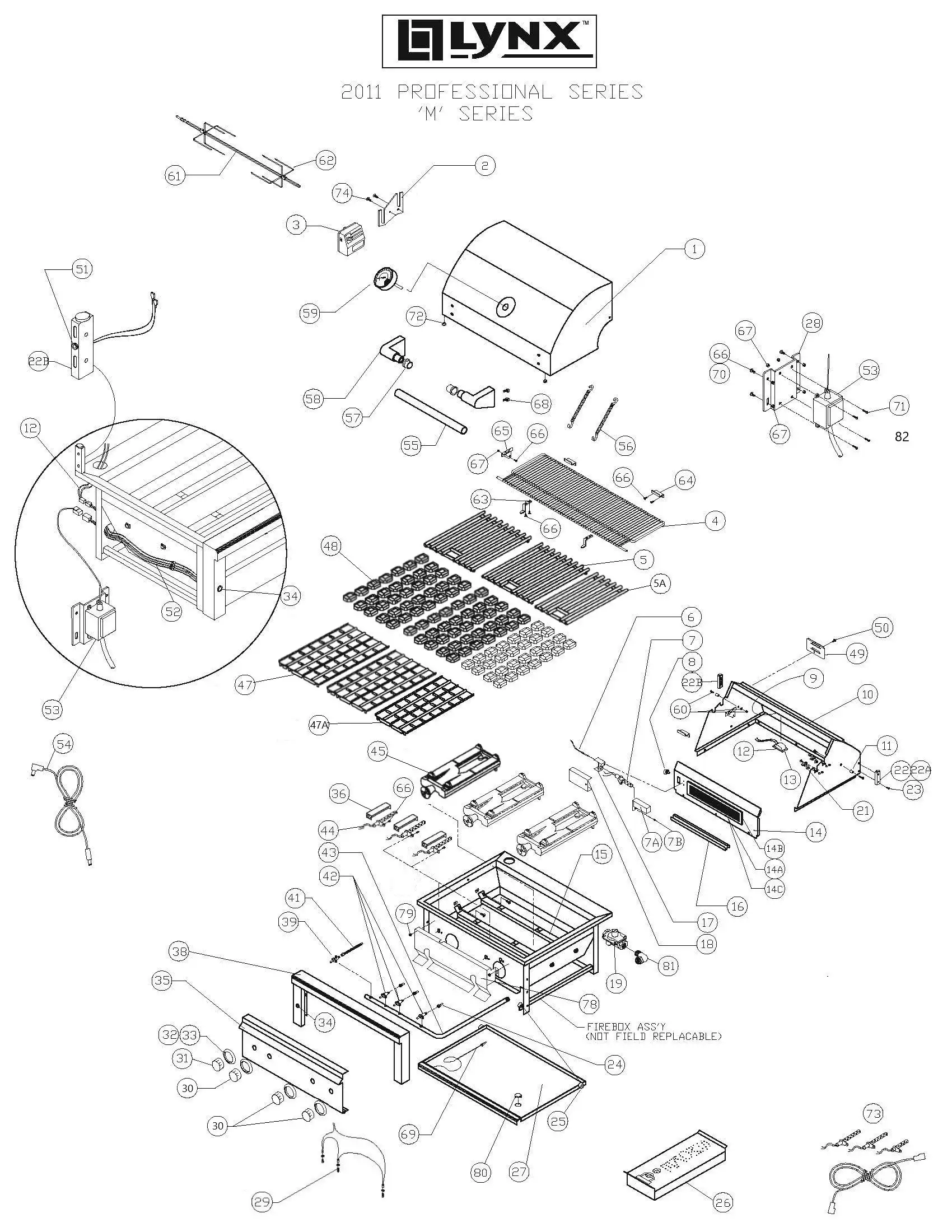 Lynx Professional L42FR-1 Series M (2011) Grill parts diagram