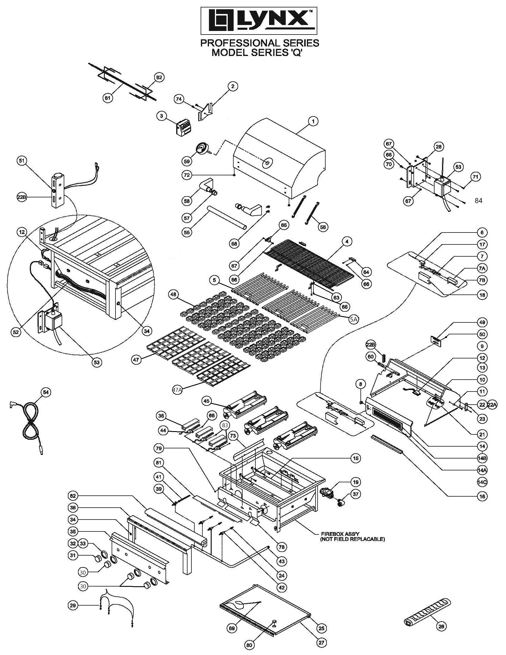 Lynx Professional L42FR-1 Series Q (2014) Grill parts diagram