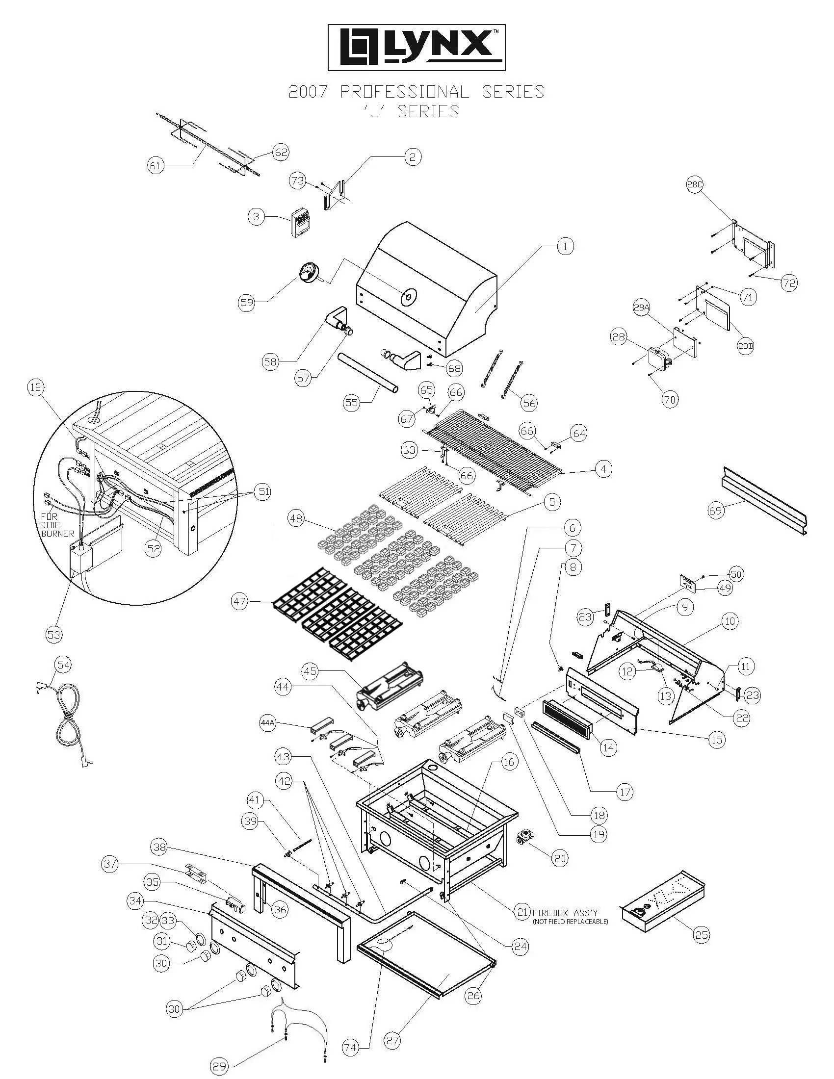 Lynx Professional L36FR-1 Series J (2007) Grill parts diagram