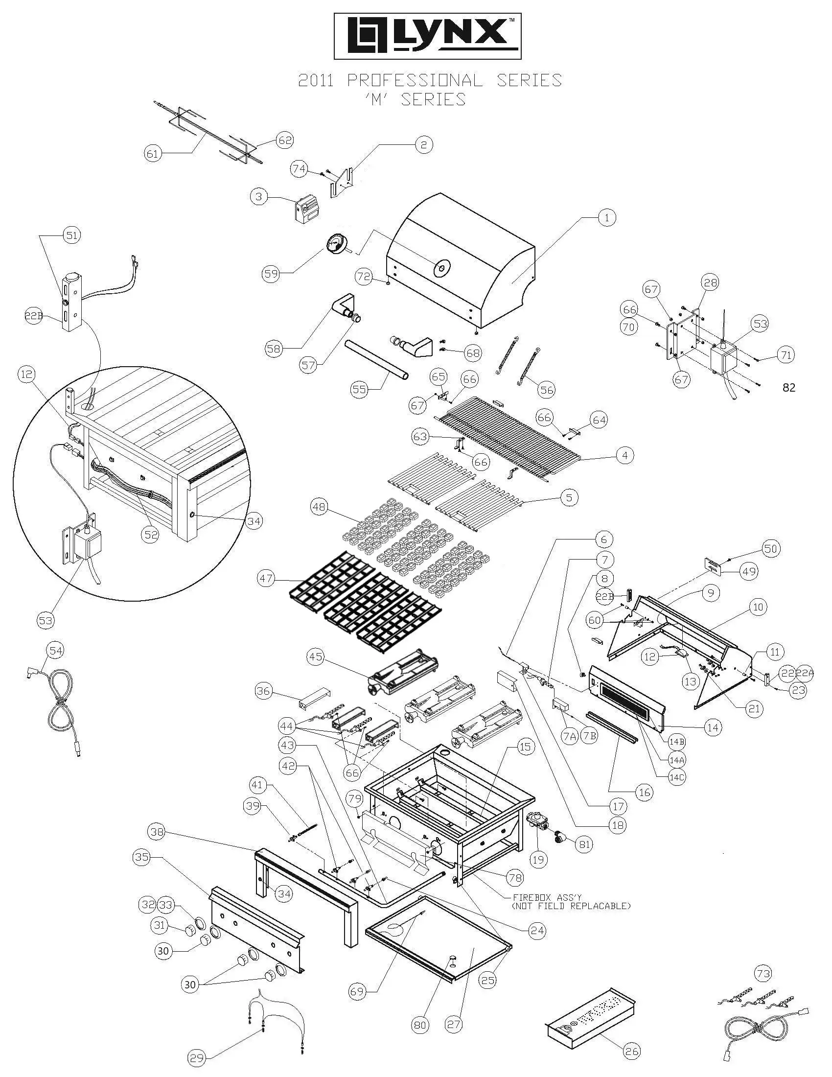 Lynx Professional L36FR-1 Series M (2011) Grill parts diagram