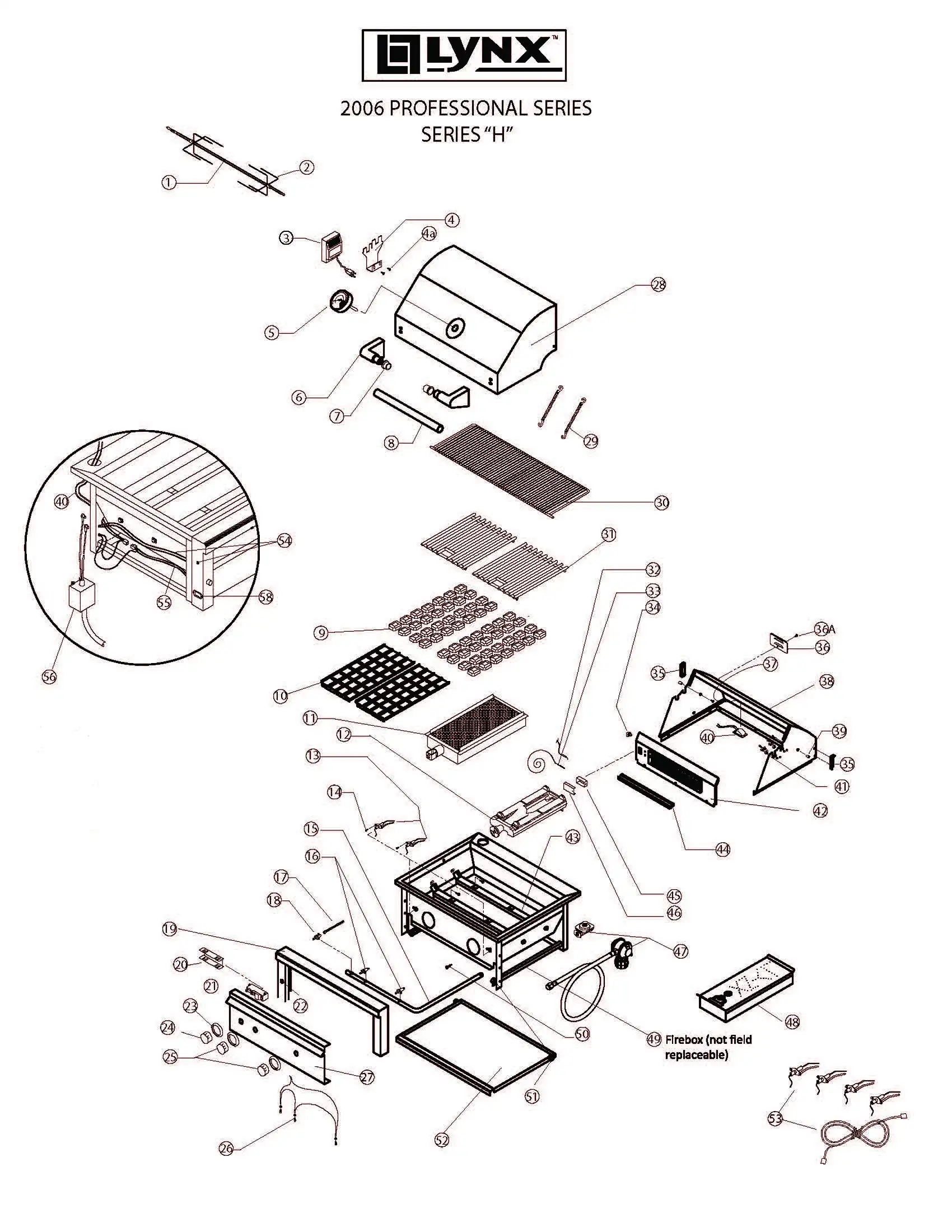 Lynx Professional L54PSFR-1 Series H (2006) Grill parts diagram