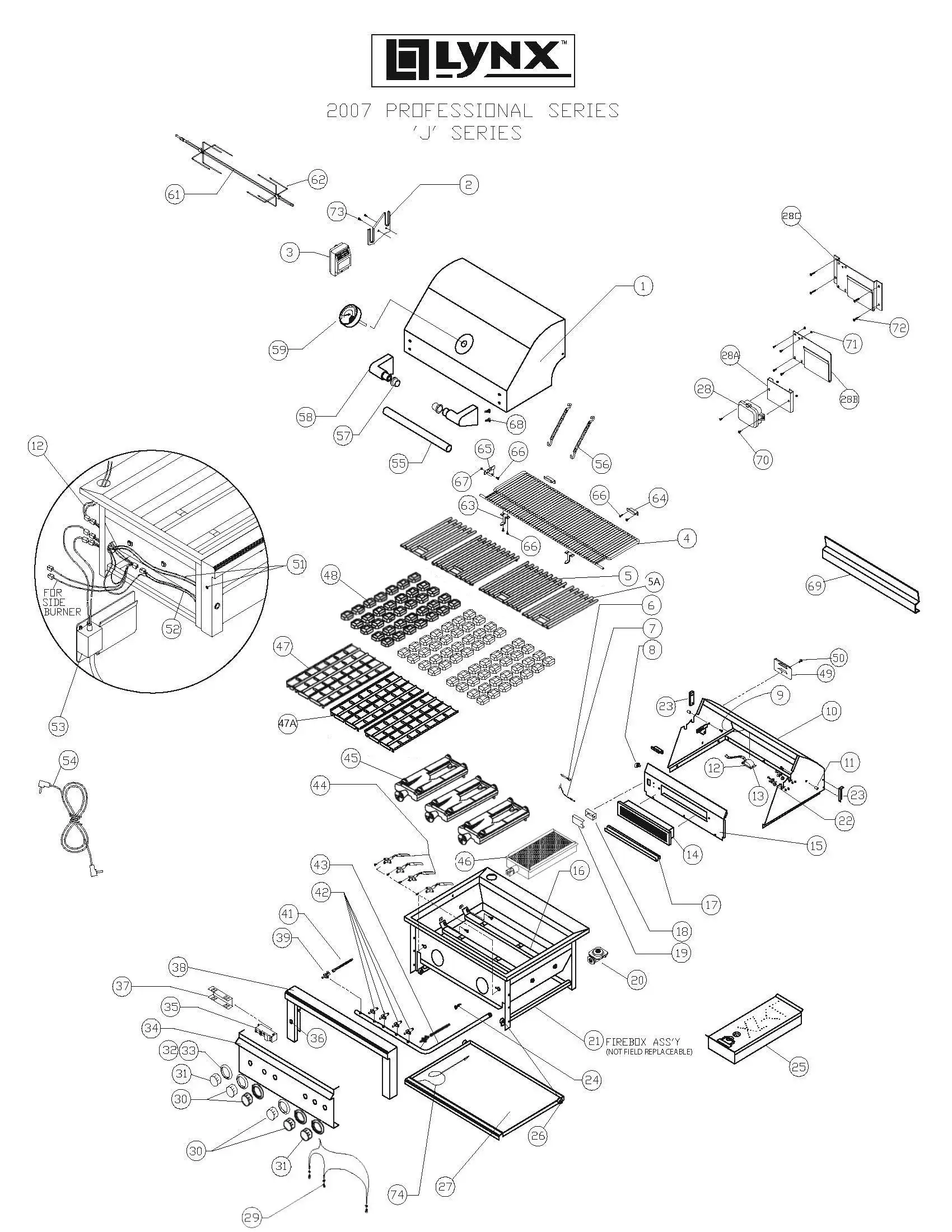 Lynx Professional L54PSFR-1 Series J (2007) Grill parts diagram
