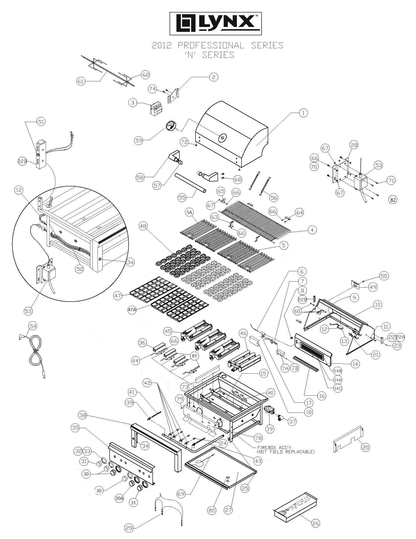 Lynx Professional L54PSFR-2 Series N (2012-2013) PRO Freestanding N Series 2012-2013 parts diagram