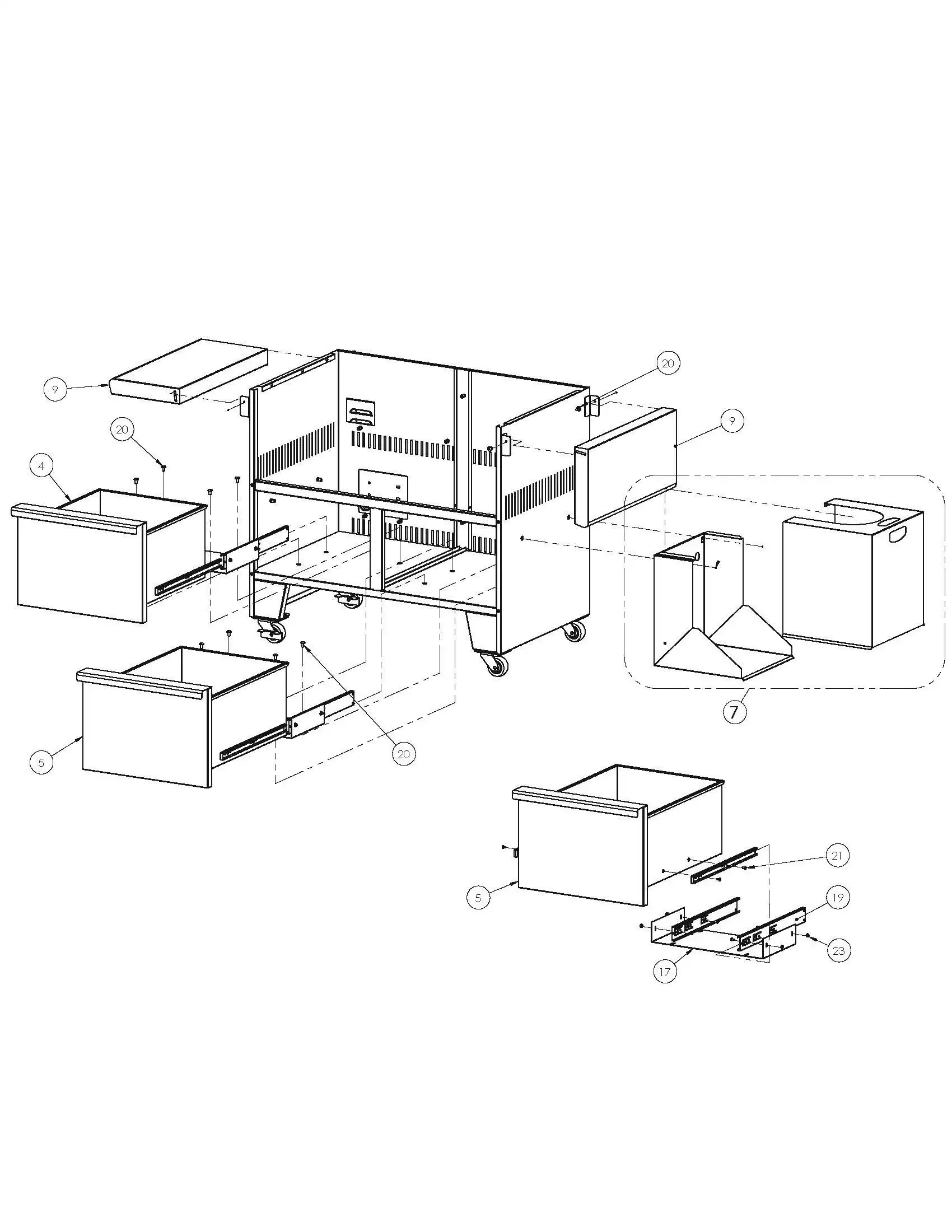 Sedona by Lynx L600ADA Cart Drawer And Shelf Assembly parts diagram