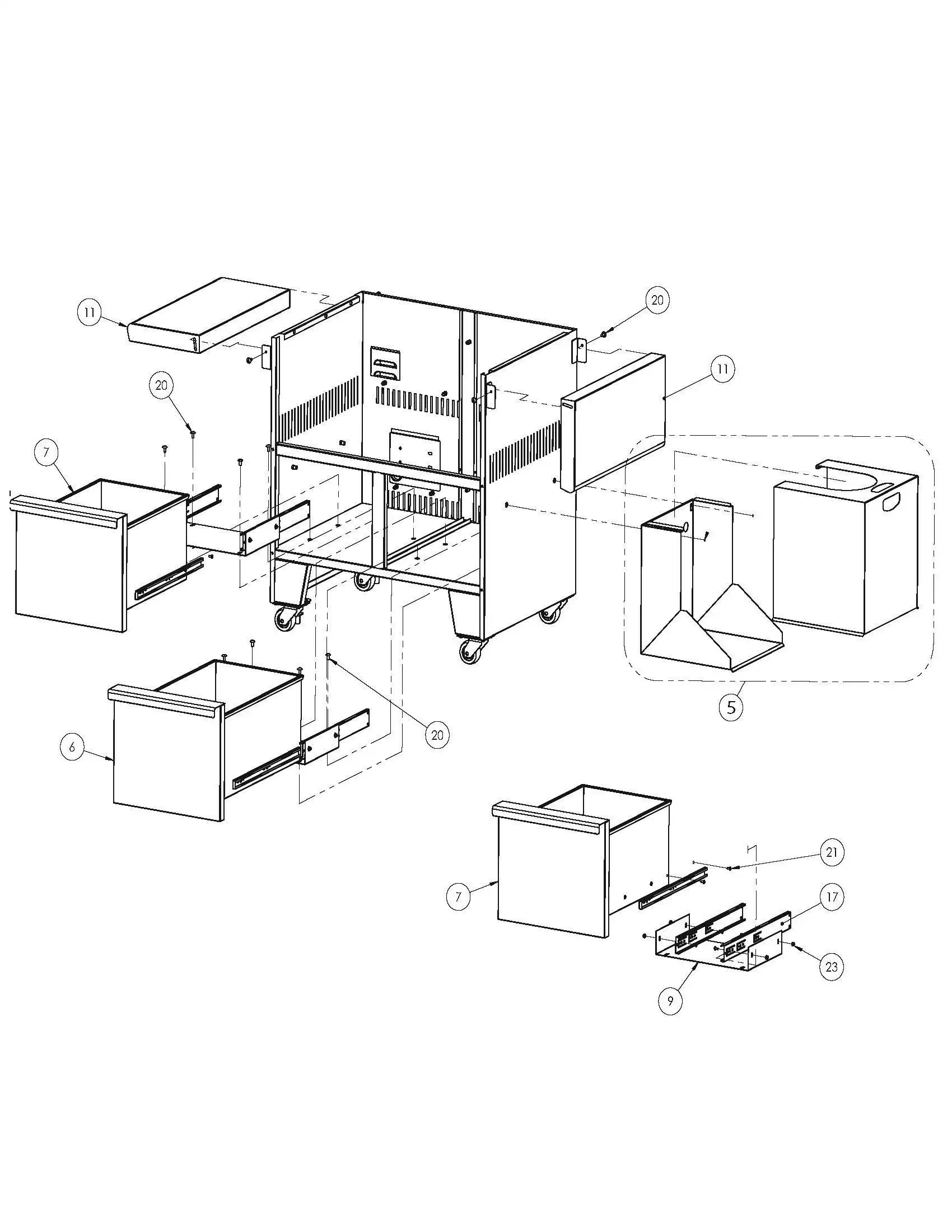 Sedona by Lynx L500ADA Cart Drawer And Shelf Assembly parts diagram