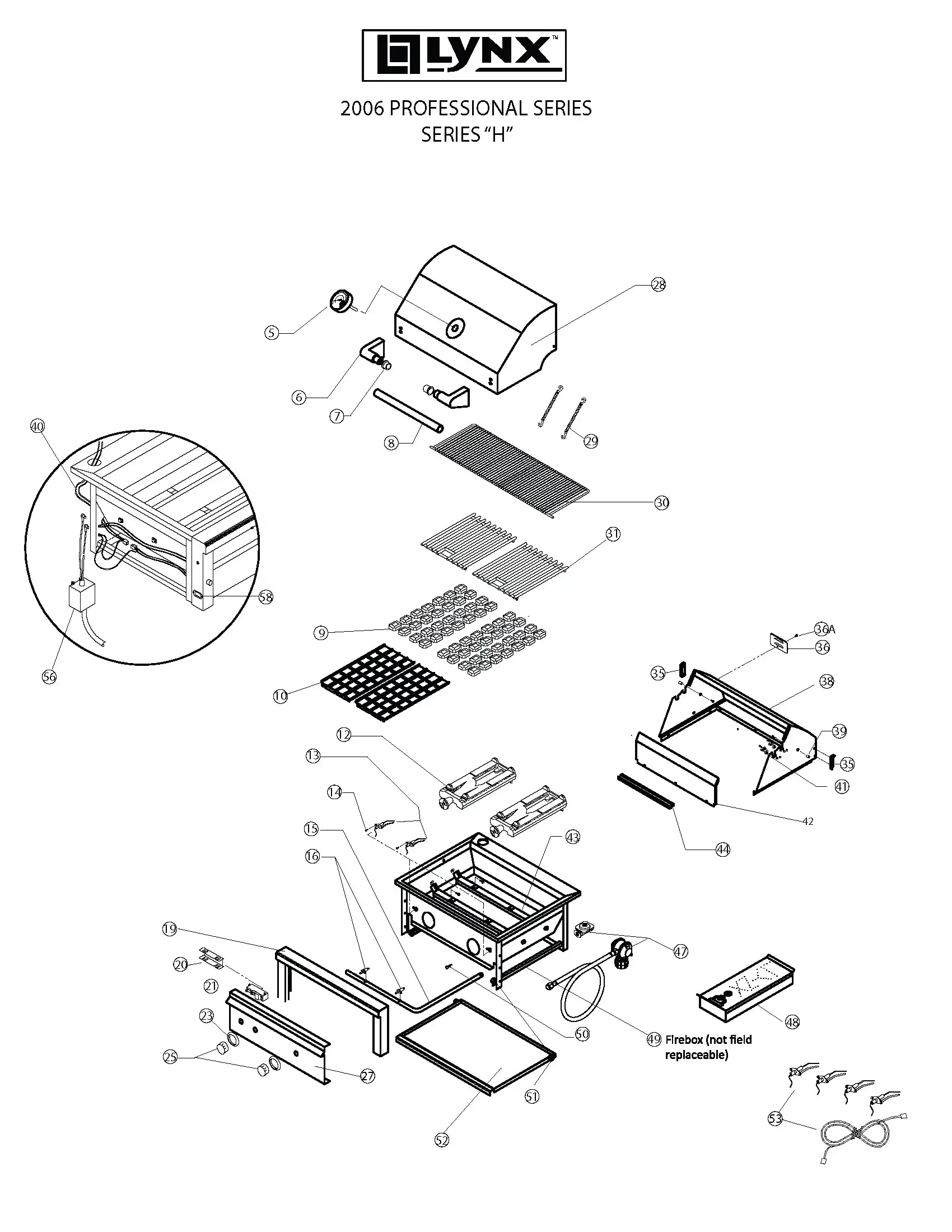 Lynx Professional L27F-1 Series H (2006) Grill parts diagram