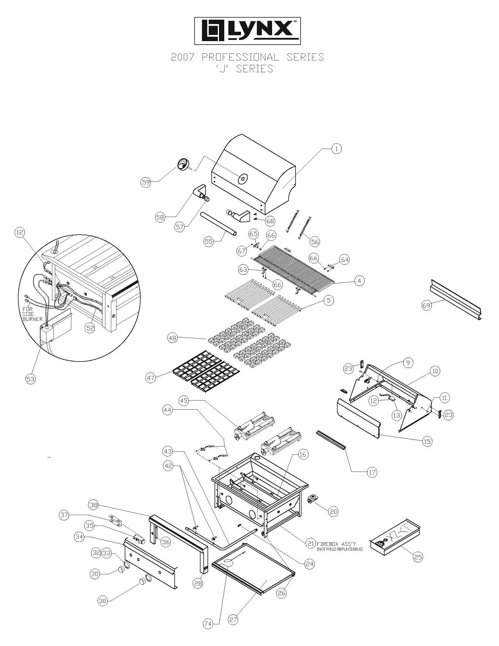 Lynx Professional L27F-1 Series J (2007) Grill parts diagram