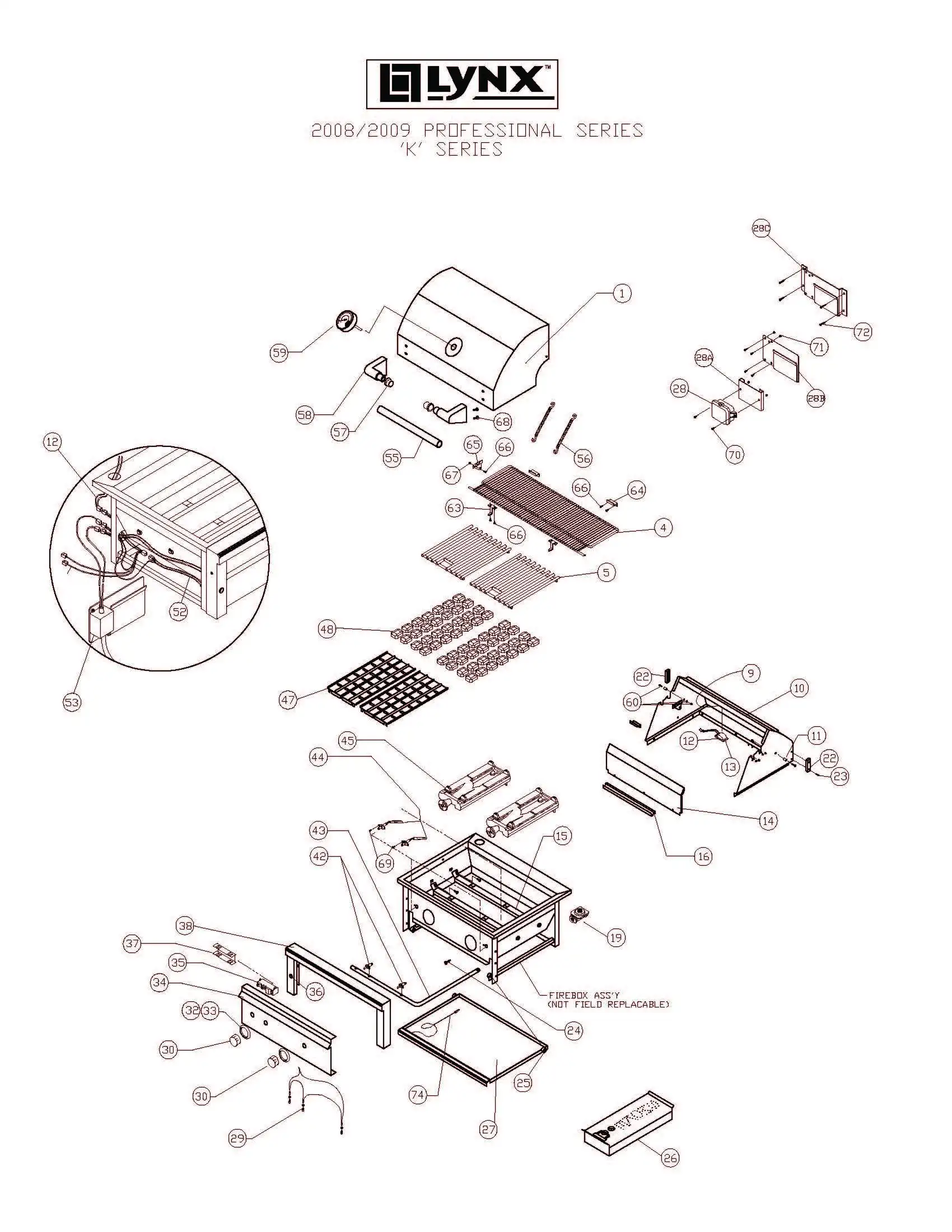Lynx Professional L27F-2 Series K (2008-2009) Grill parts diagram
