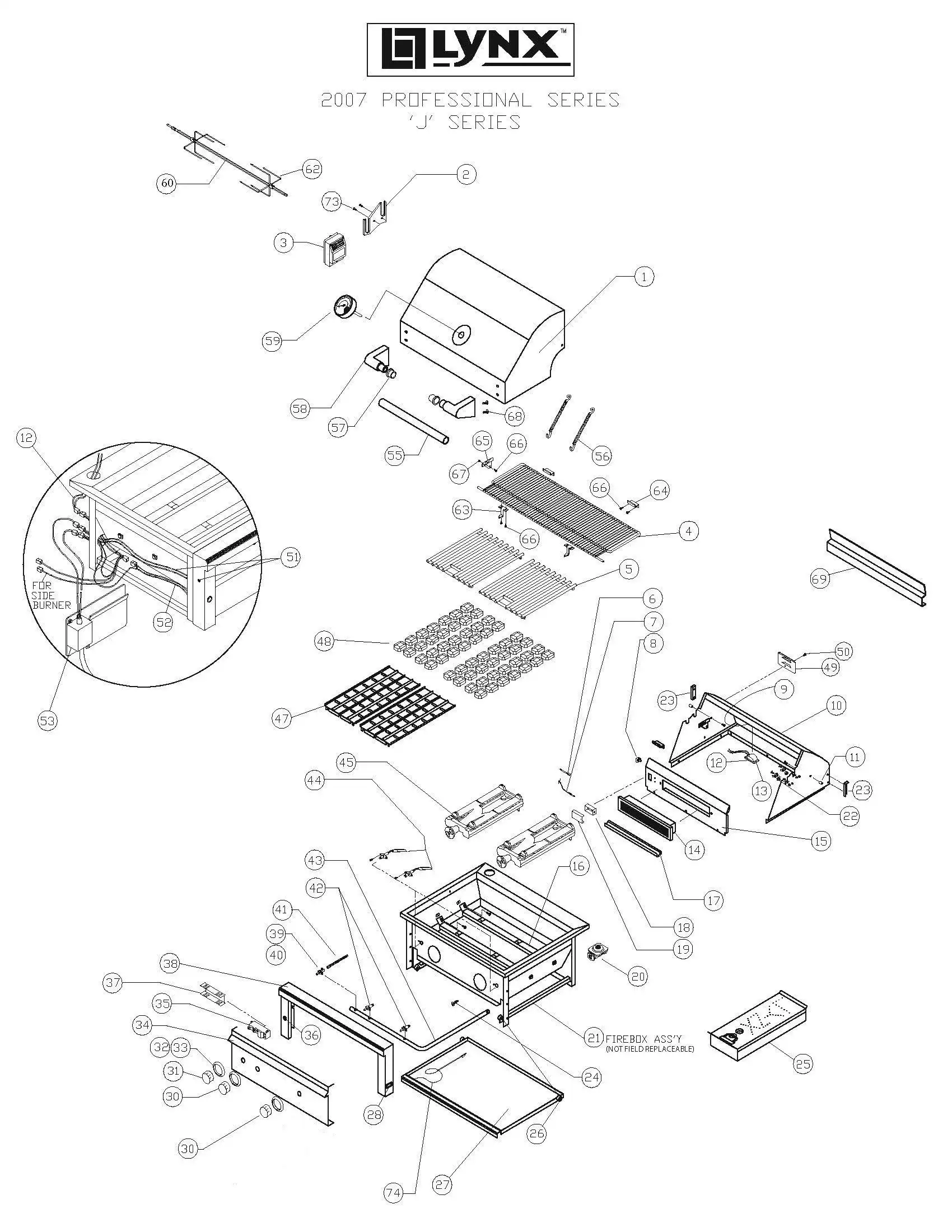 Lynx Professional L27FR-1 Series J (2007) Grill parts diagram