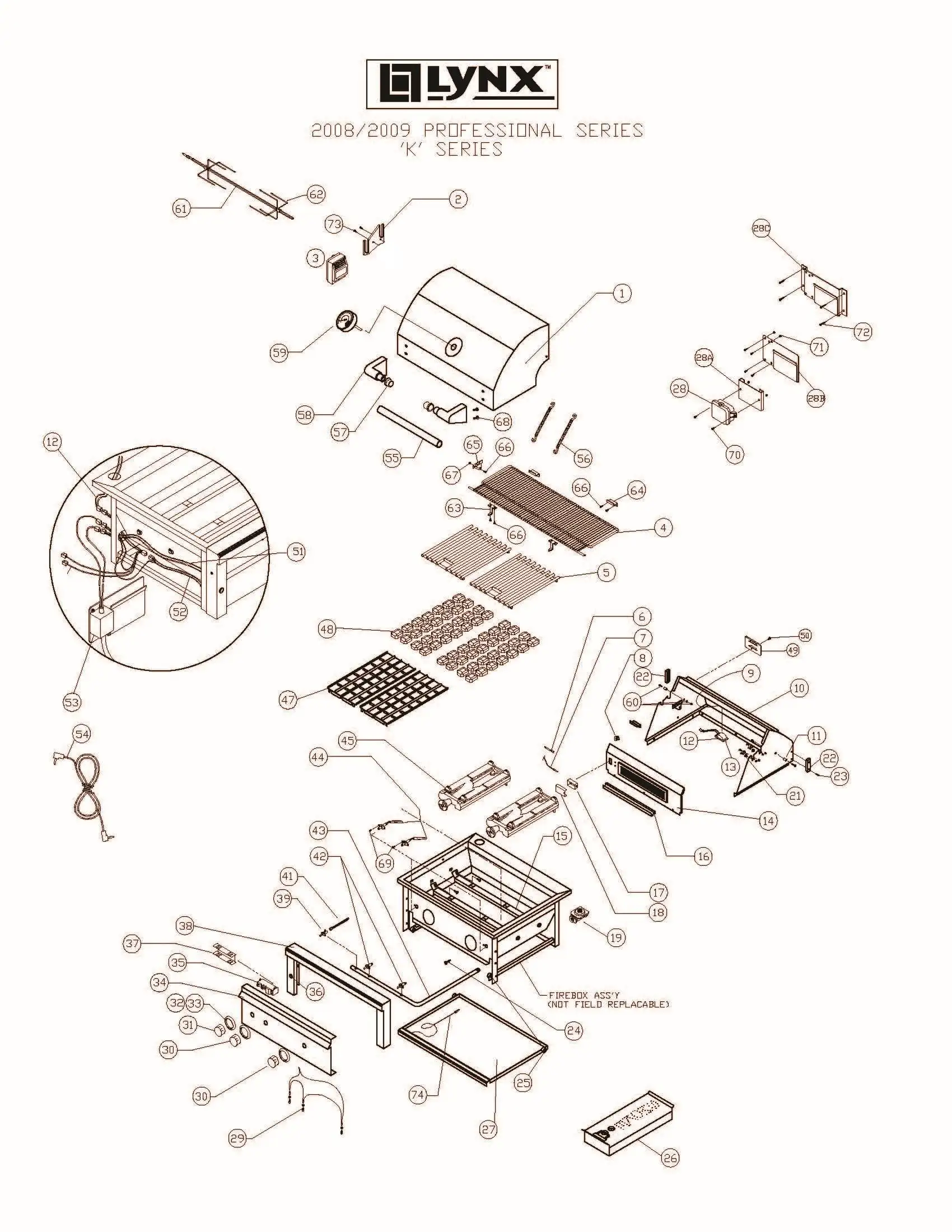Lynx Professional L27FR-2 Series K (2008-2009) Grill parts diagram