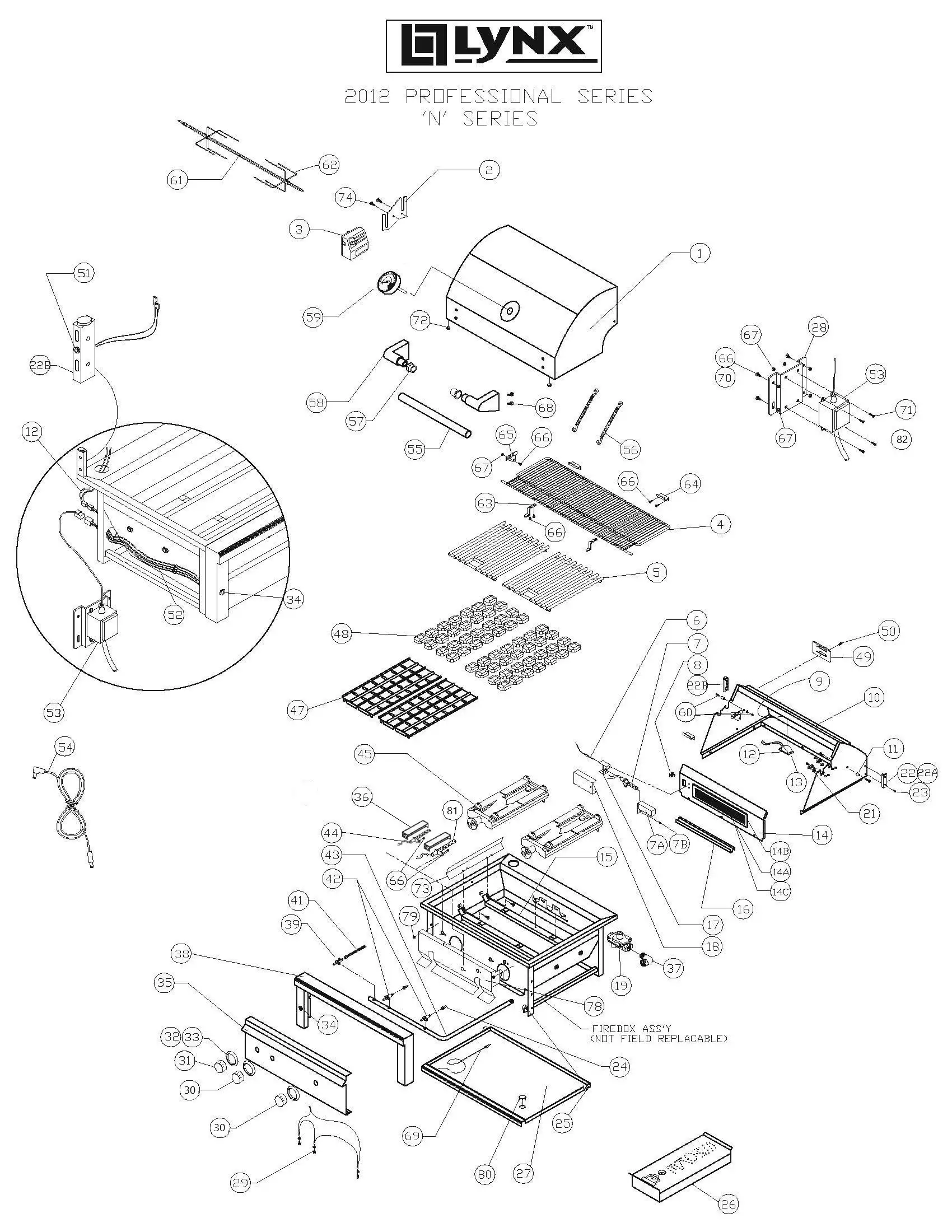 Lynx Professional L27FR-2 Series N (2012) Grill parts diagram