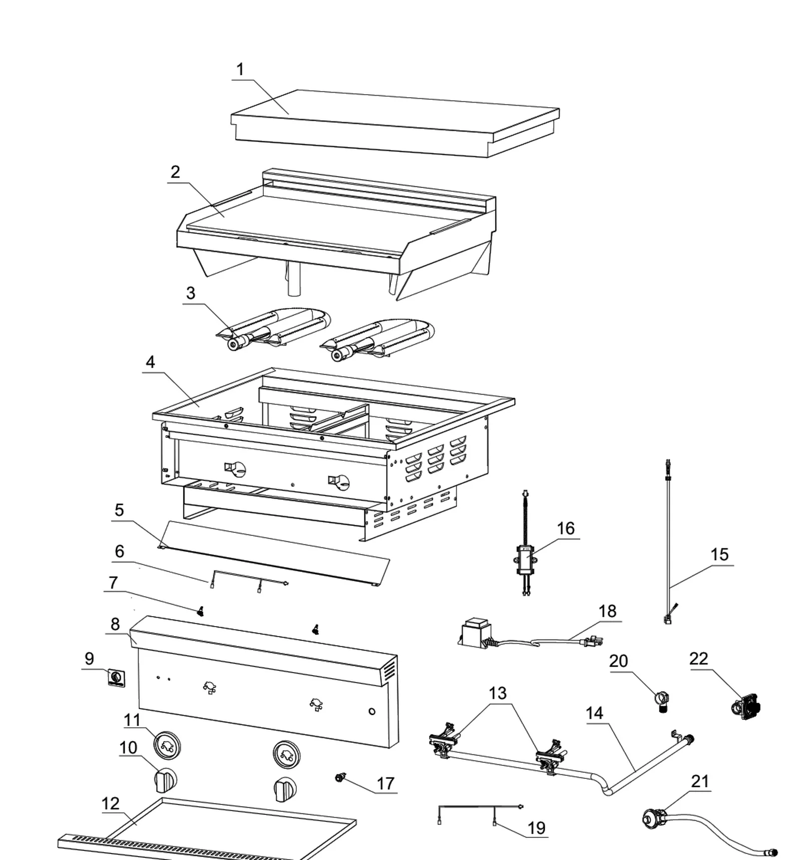 Summerset Griddle Pro 30-Inch Gas Griddle (GRIDPRO) exploded parts diagram