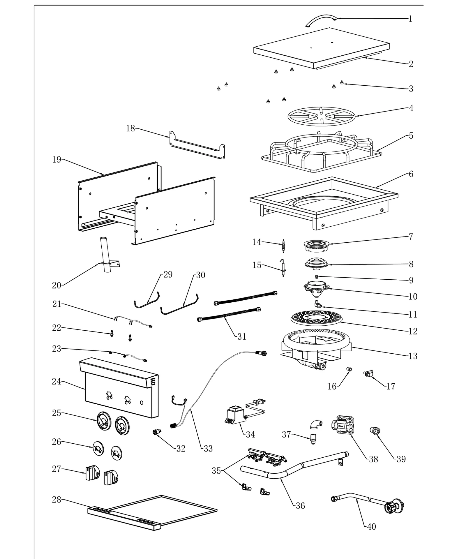 Summerset Power Burner (PB2PRO) exploded parts diagram
