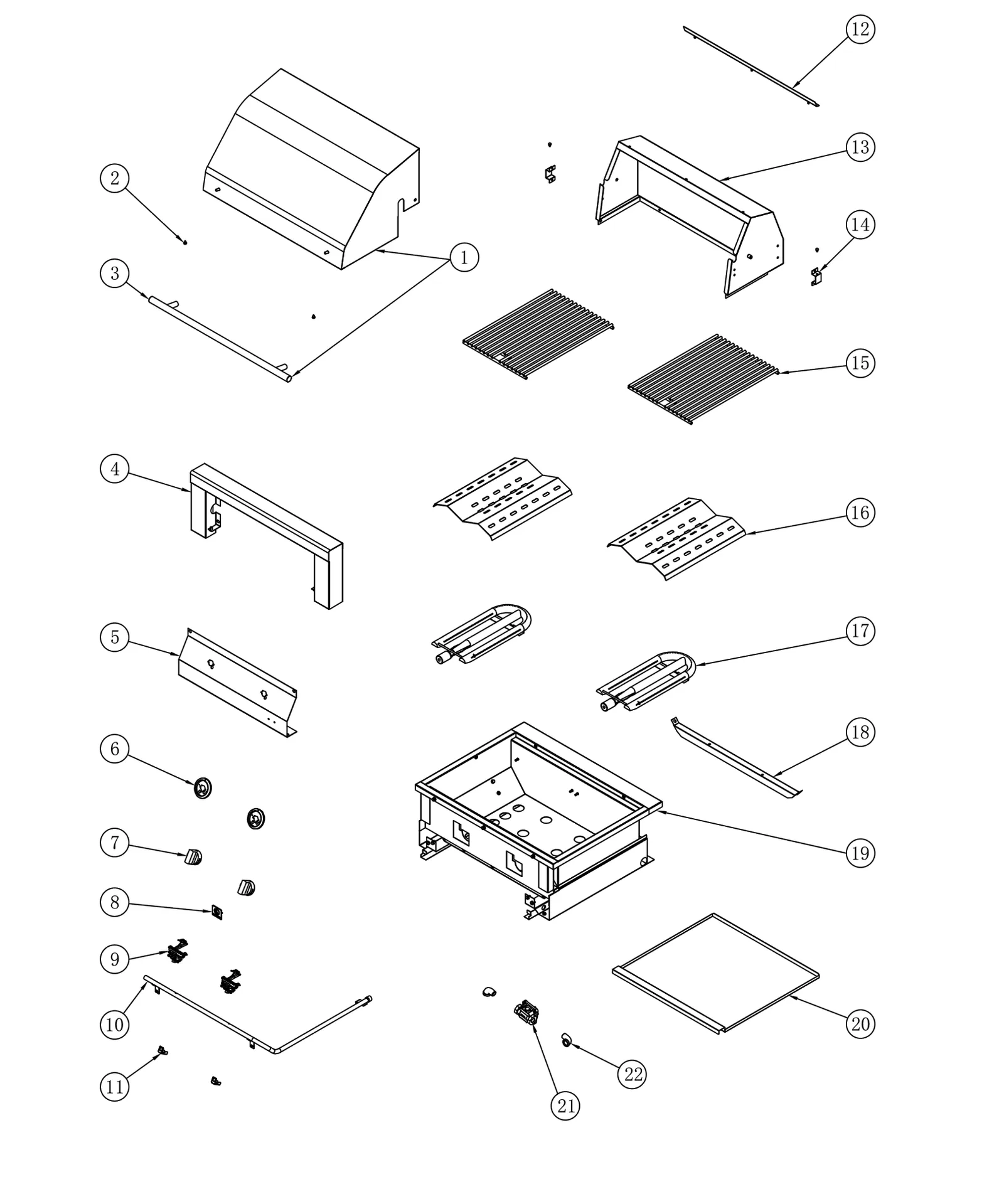Summerset Resort 30-Inch Gas Grill (SBG30) exploded parts diagram