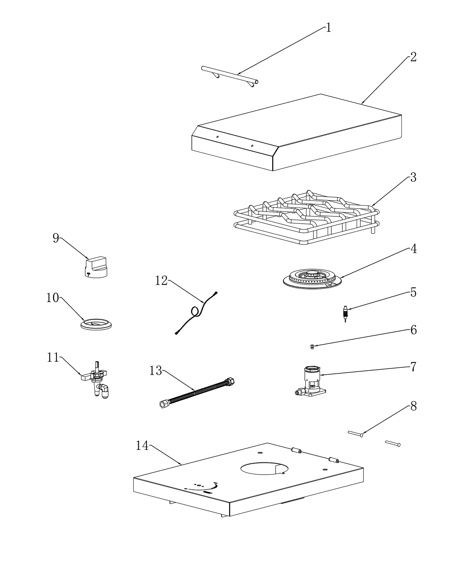 Summerset Single Side Burner (SB1) exploded parts diagram