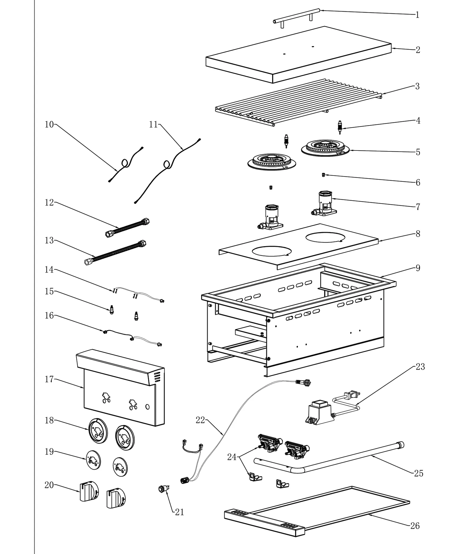 Summerset Double Side Burner with Lights (SB2PRO) exploded parts diagram