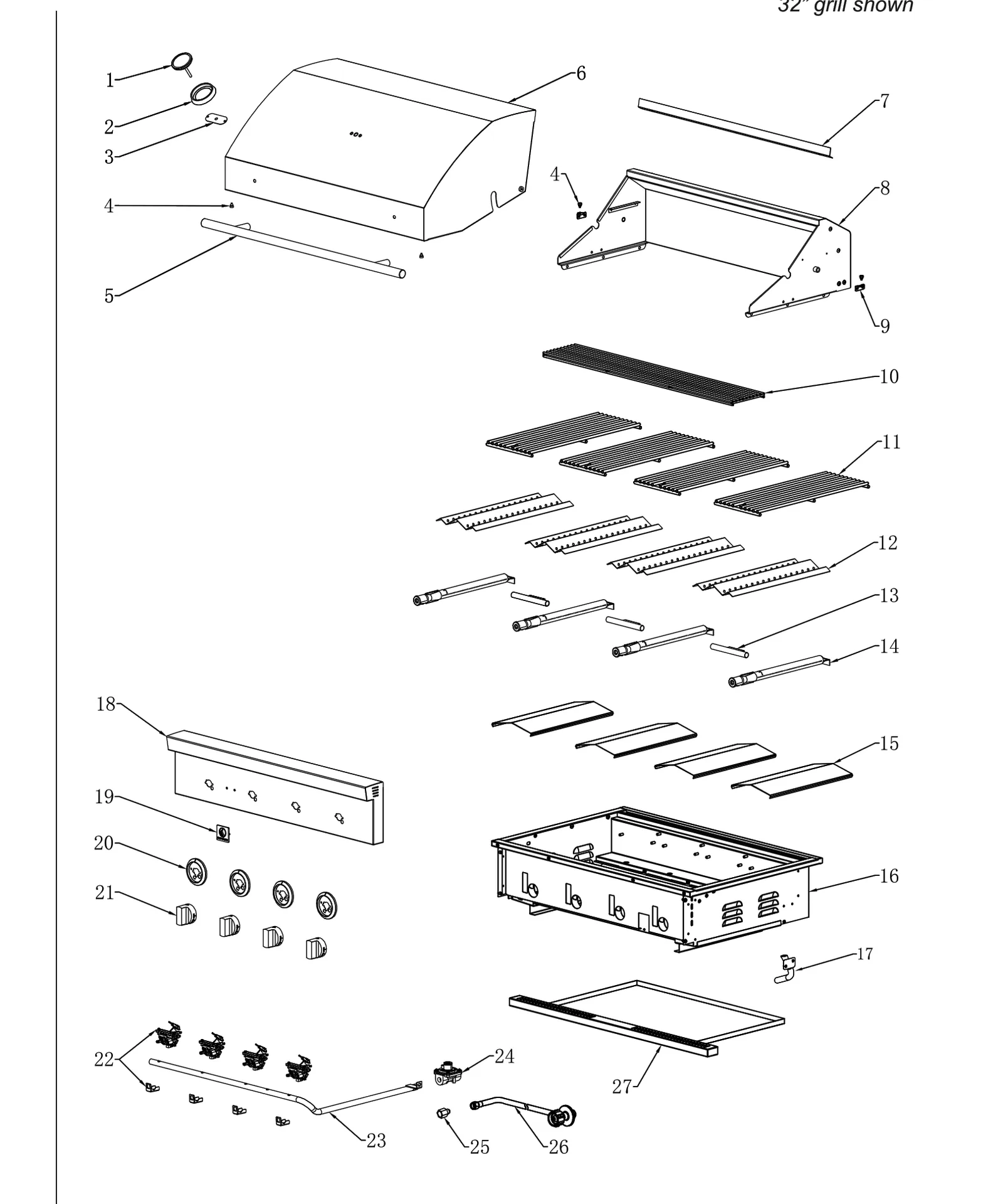 Summerset Sizzler 32-Inch Gas Grill (SZR32) exploded parts diagram