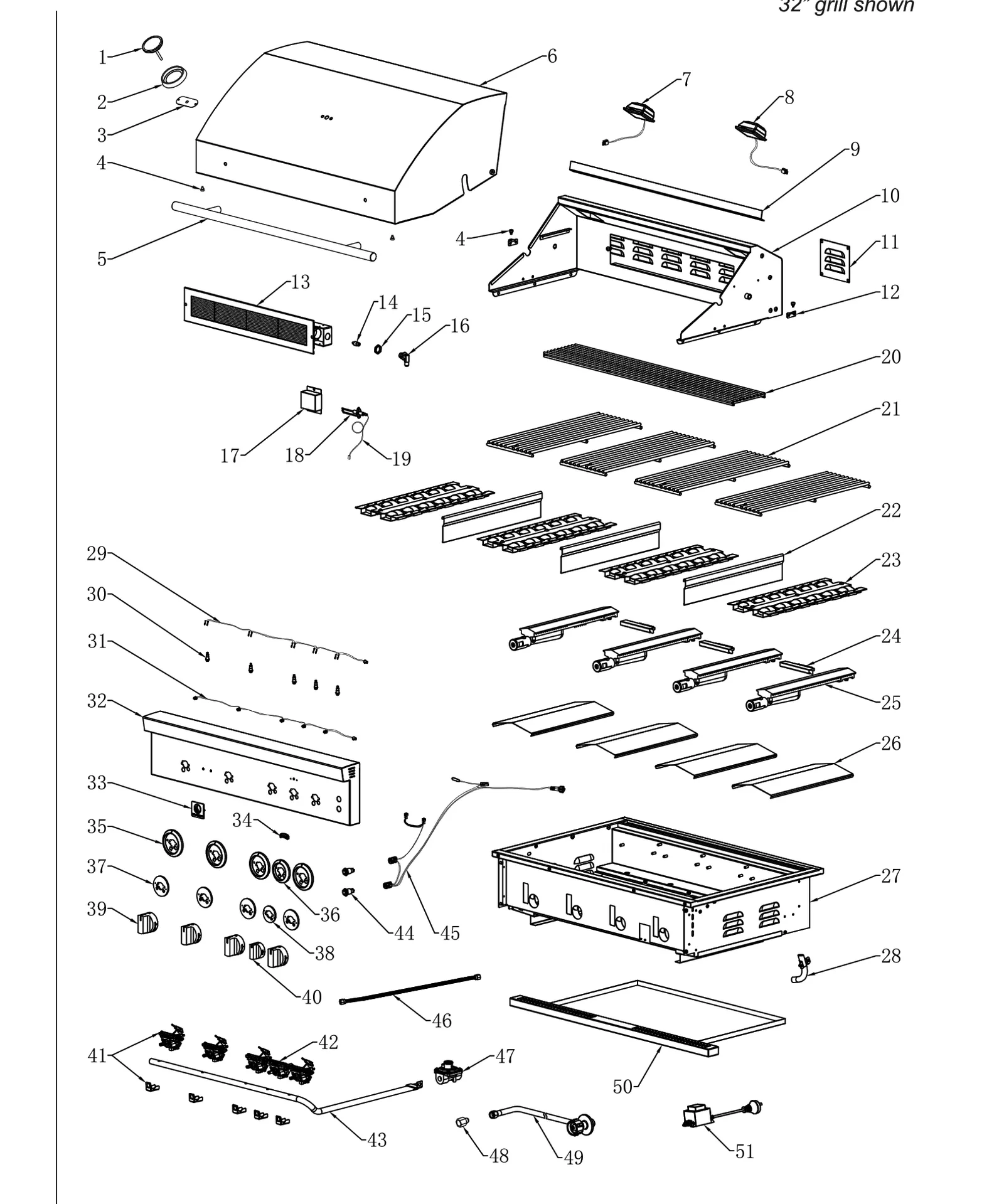 Summerset Sizzler Pro 40-Inch Gas Grill (SZRPRO40) exploded parts diagram