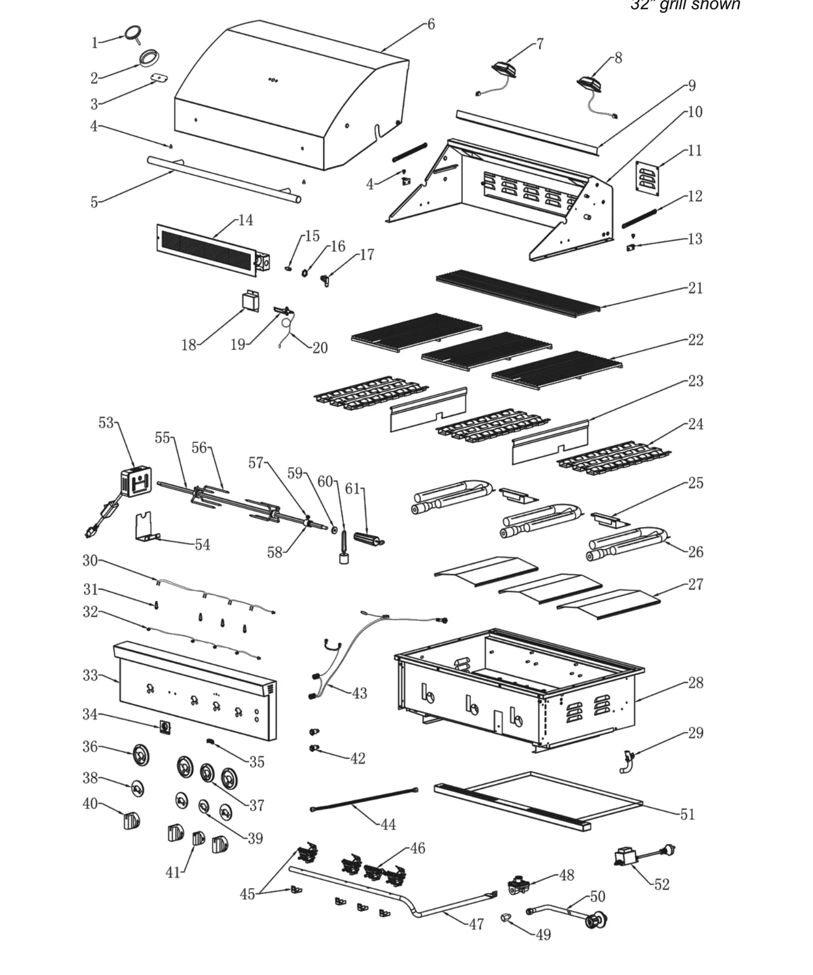 Summerset TRL Pro 32-Inch Gas Grill (TRLPRO32) exploded parts diagram