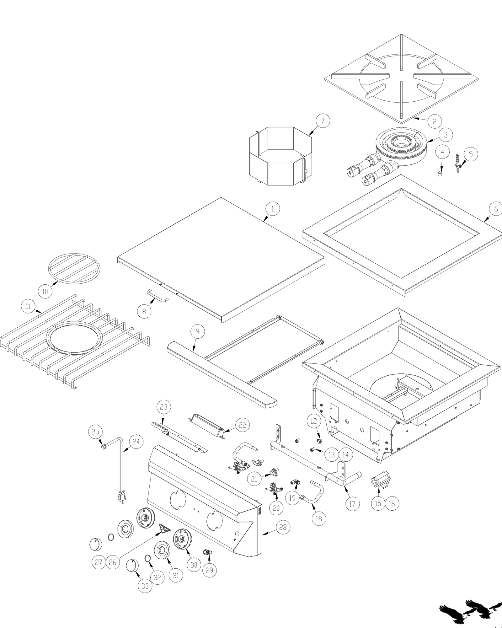Twin Eagles TEPB24HG-C Power Burner exploded parts diagram