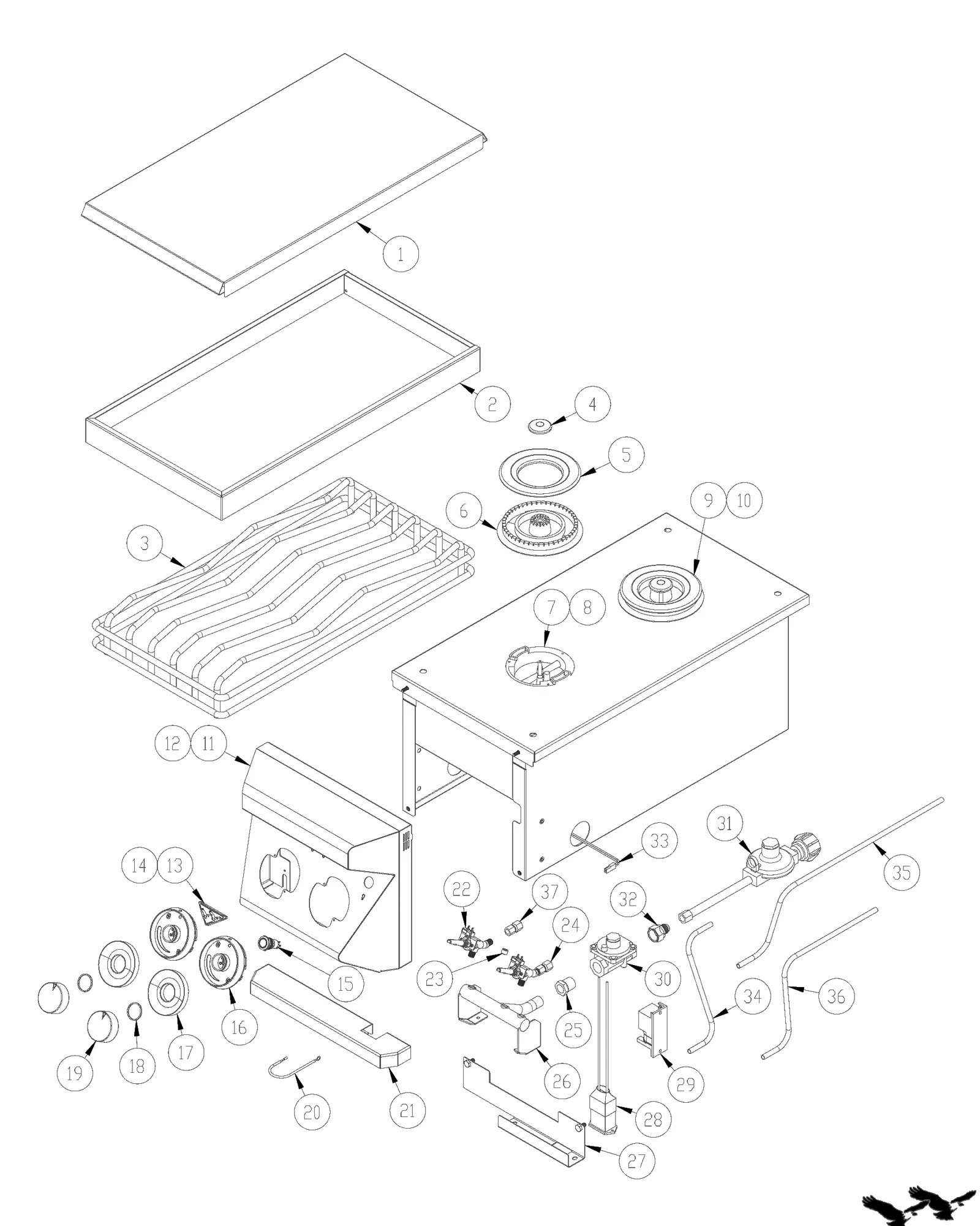 Twin Eagles TESB132-C Double Side Burner exploded parts diagram