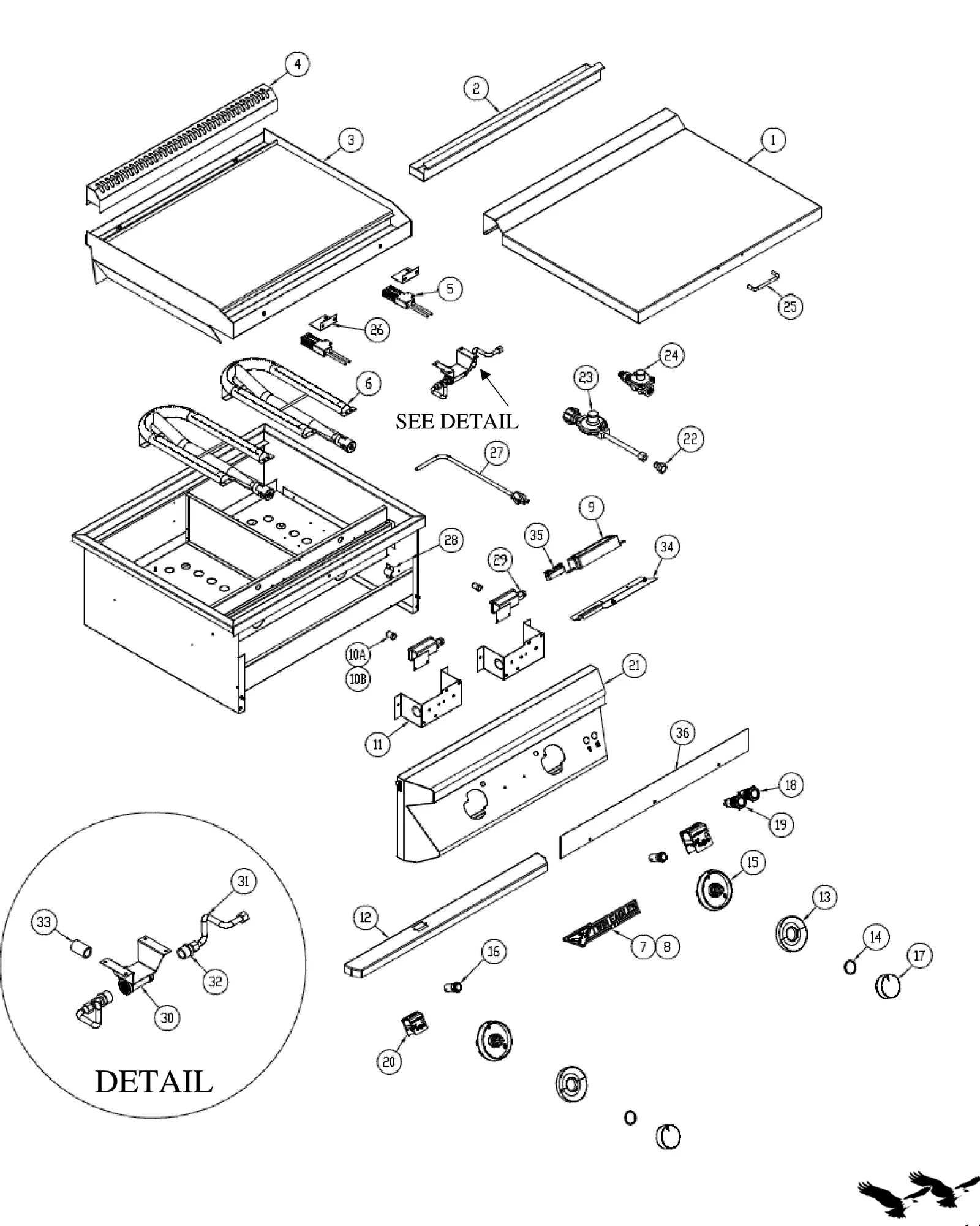 Twin Eagles TETG30-C Teppanyaki Griddle exploded parts diagram