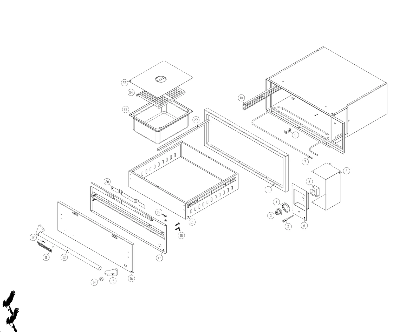 Twin Eagles TEWD30-C Warming Drawer exploded parts diagram