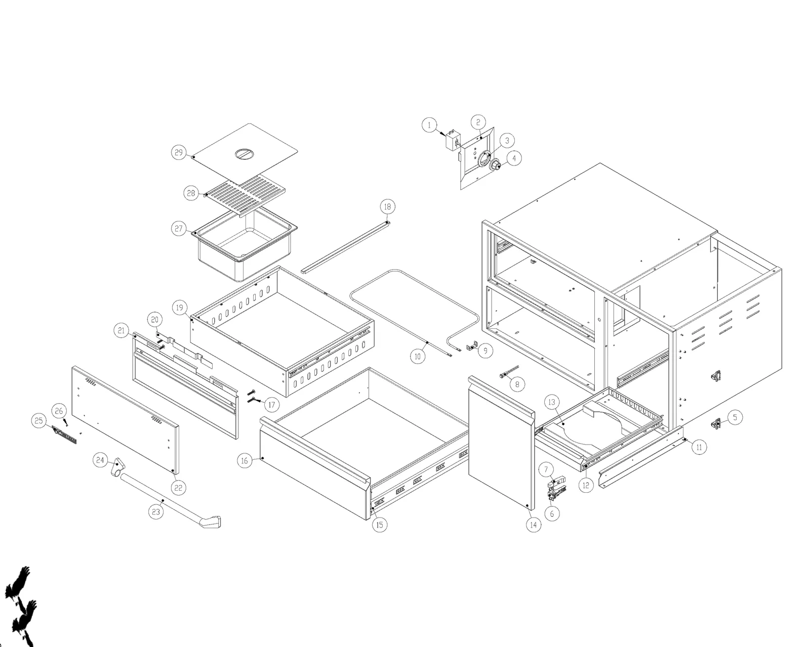 Twin Eagles TEWD42C-C Warming Drawer Combo exploded parts diagram