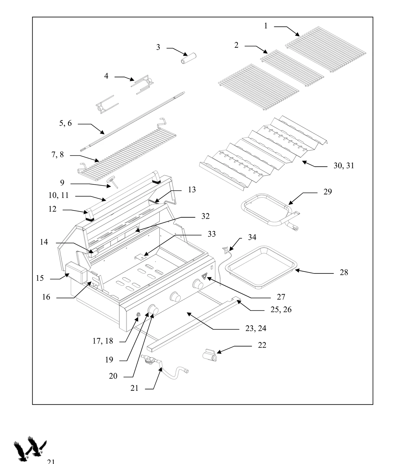 Twin Eagles TXBQ-32G-T Extreme exploded parts diagram