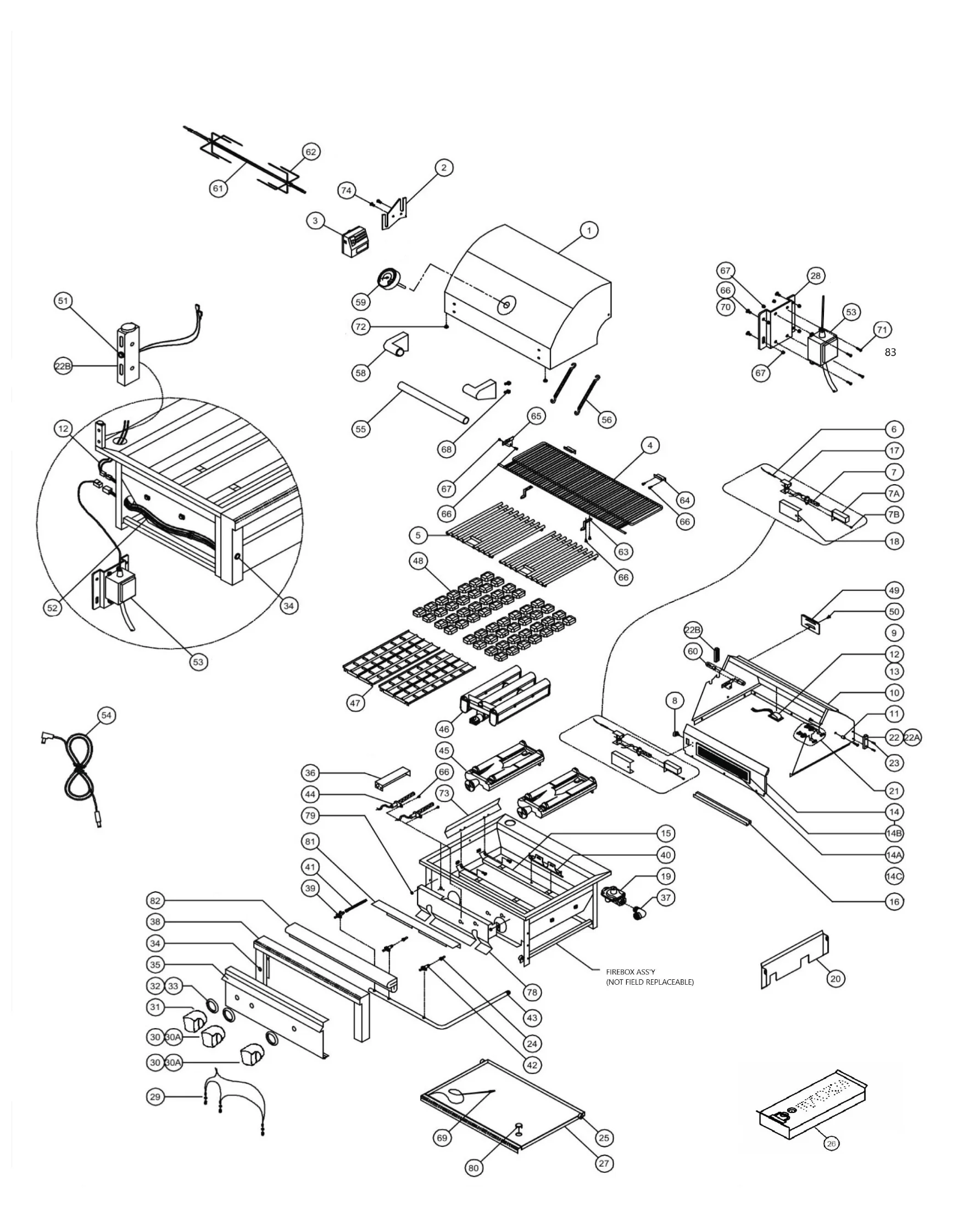 Viking EVQGFS5361 Grill Grill parts diagram