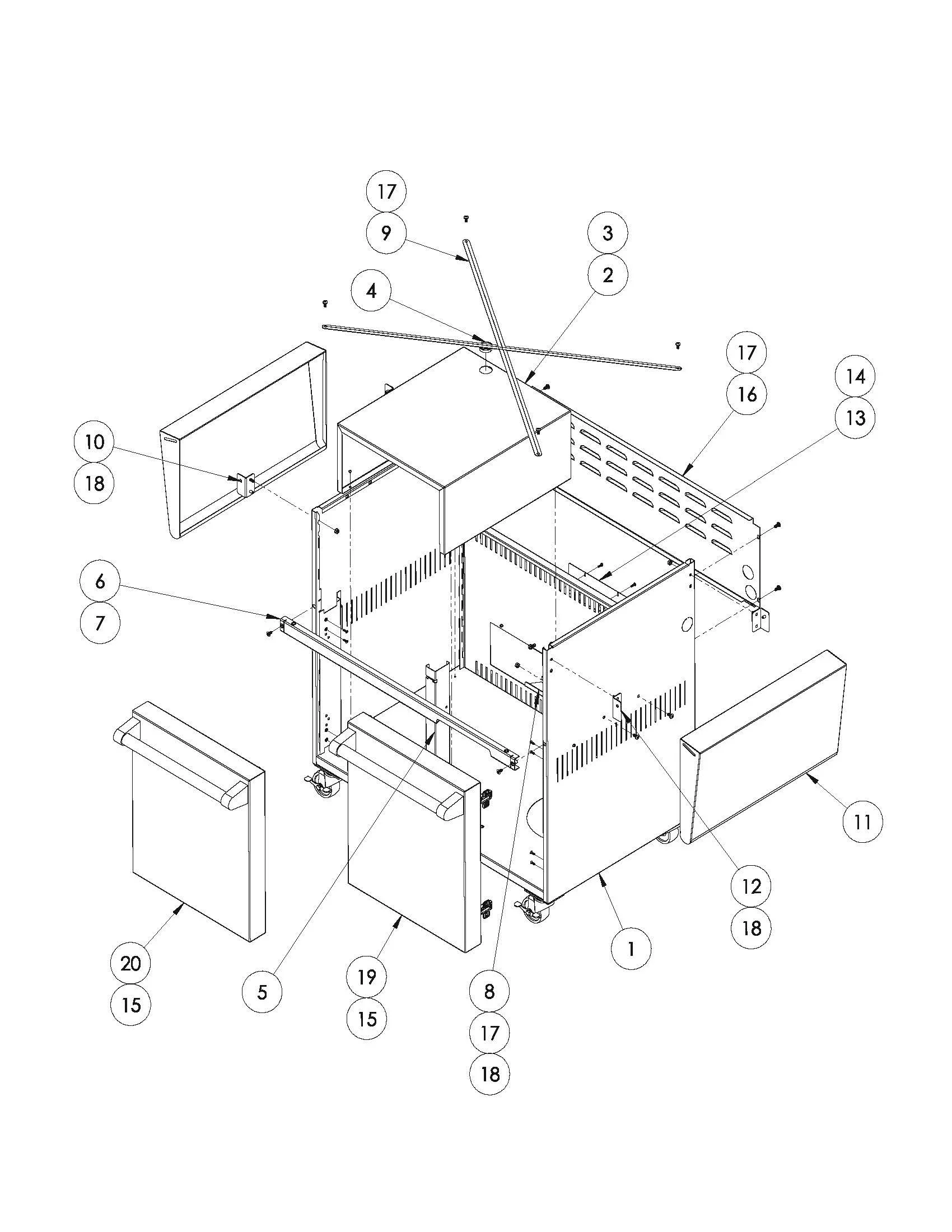 Viking EVQGFS5361 Grill Cart Assembly (After 7-12-22) parts diagram