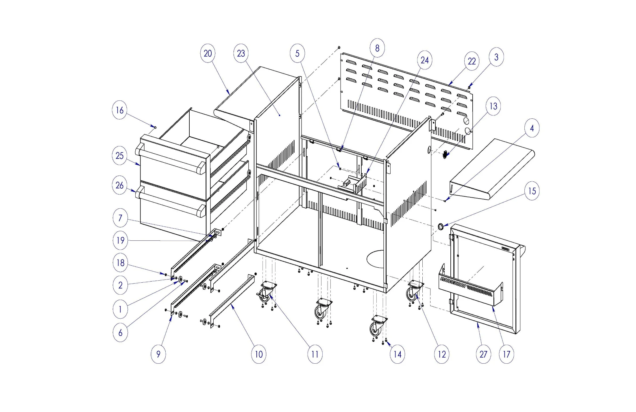 Viking EVQGFS5421 Grill Cart parts diagram