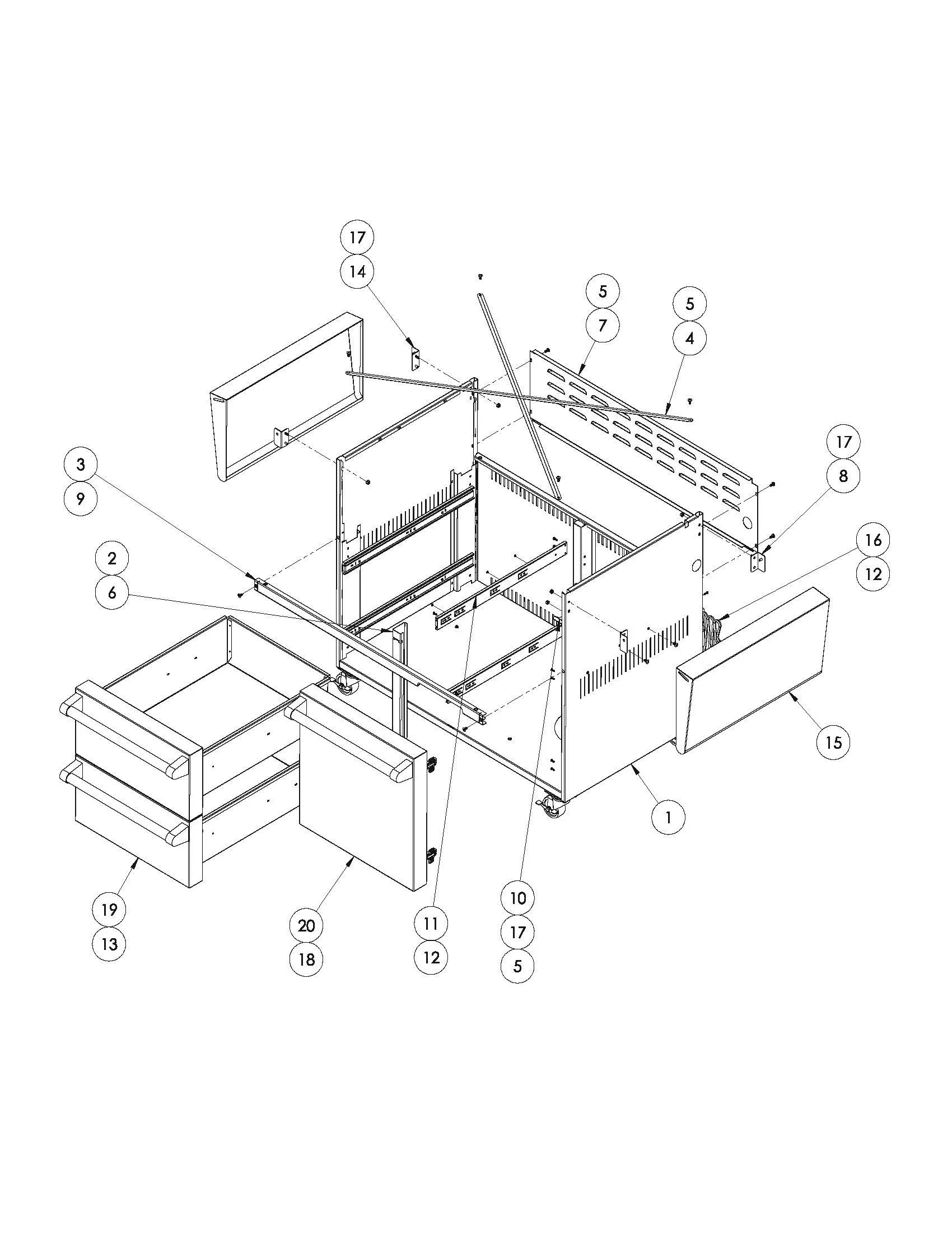 Viking EVQGFS5421 Grill Cart Assembly (After 7-12-22) parts diagram