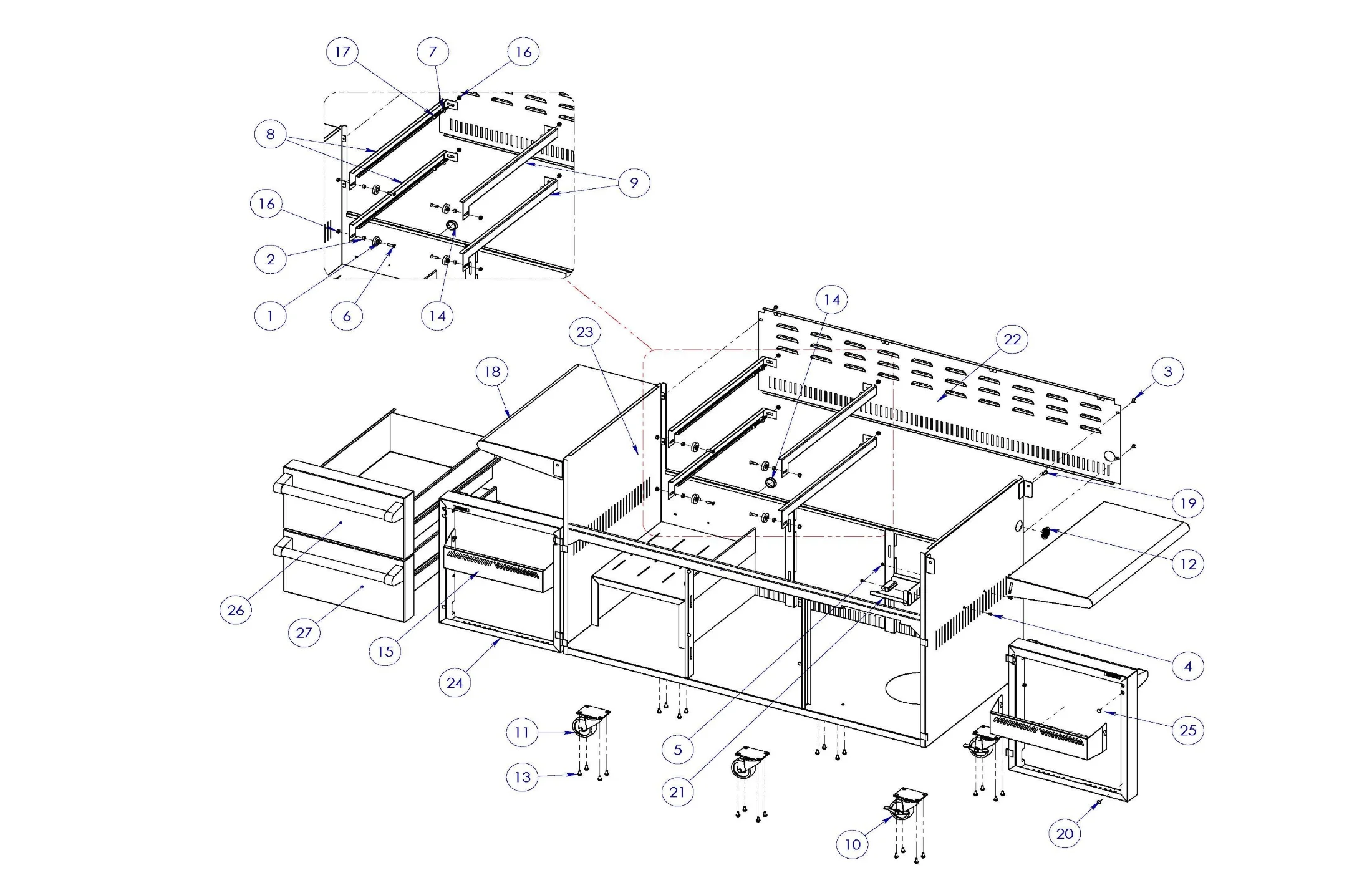 Viking EVQGFS5541 Grill Cart parts diagram