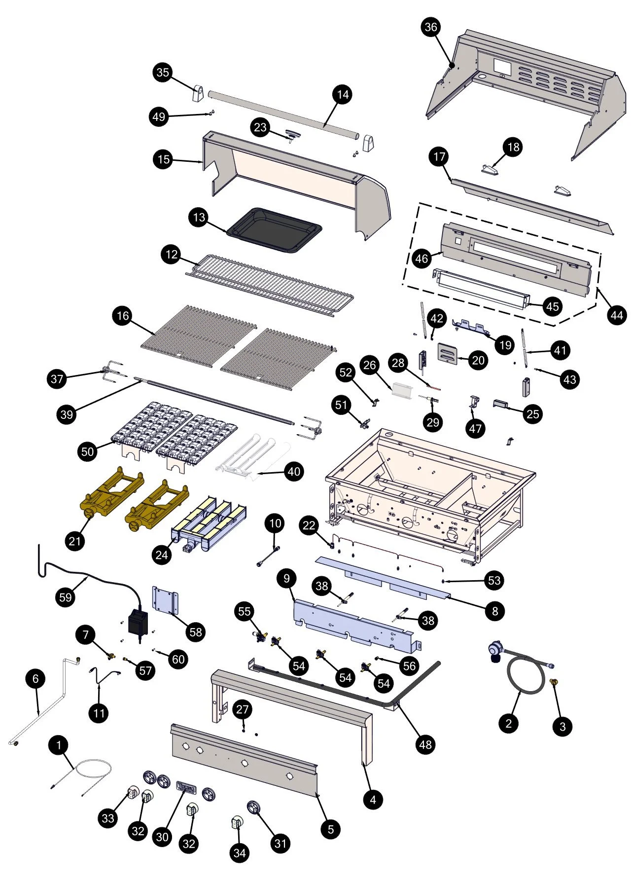 Viking VQGFS5361SS01 Grill Grill parts diagram