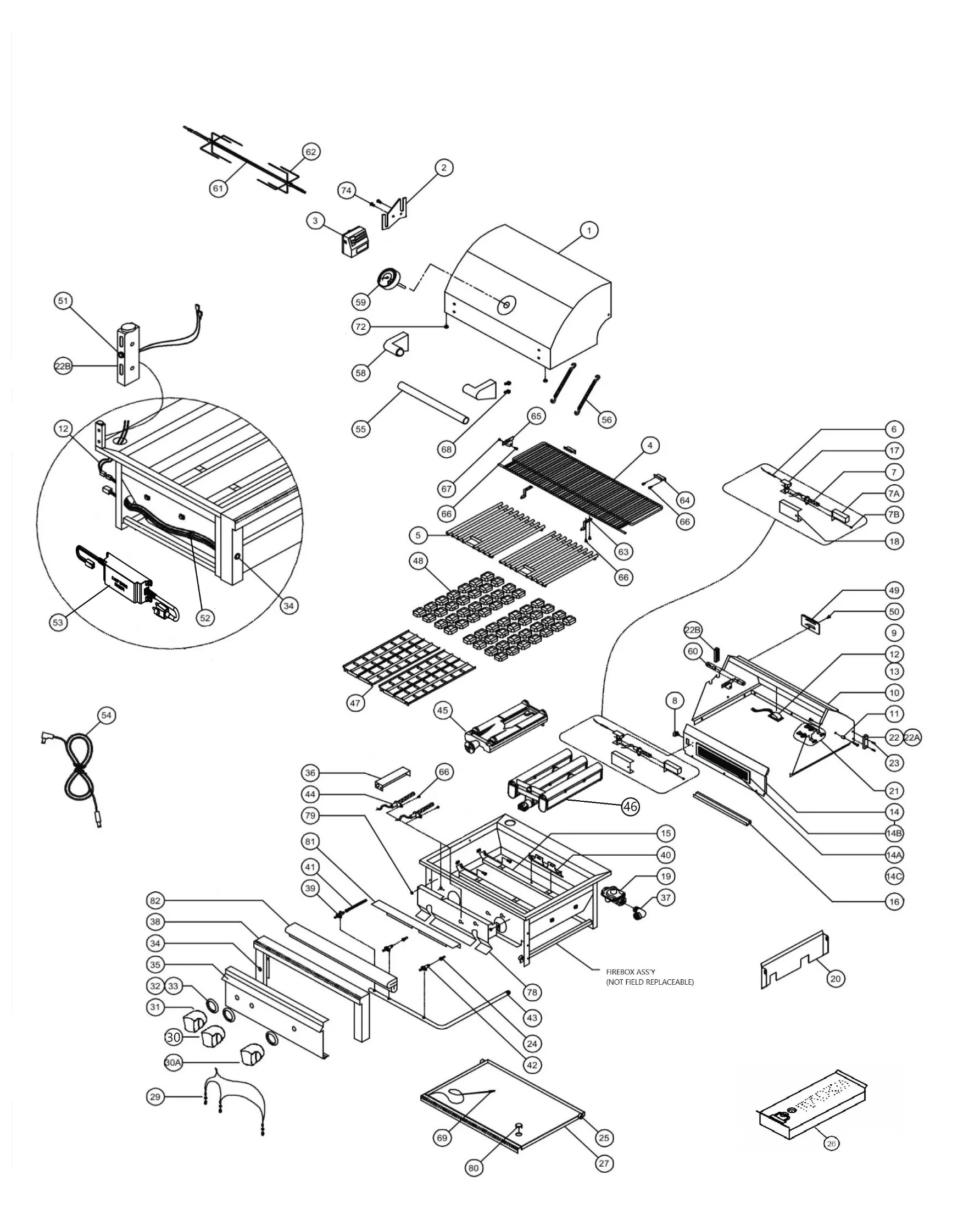 Viking VQGI5361LSS01 Grill Part Breakdown parts diagram