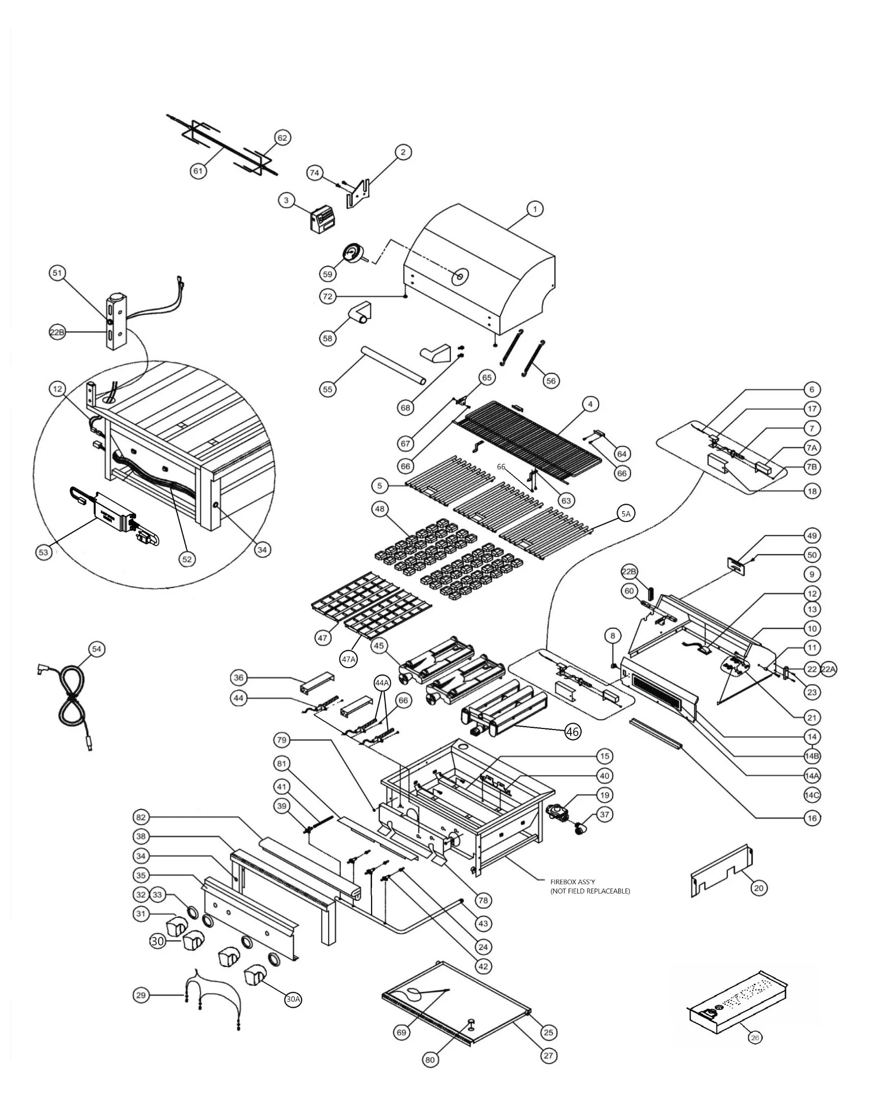Viking VQGI5421NSS01 Grill Part Breakdown parts diagram