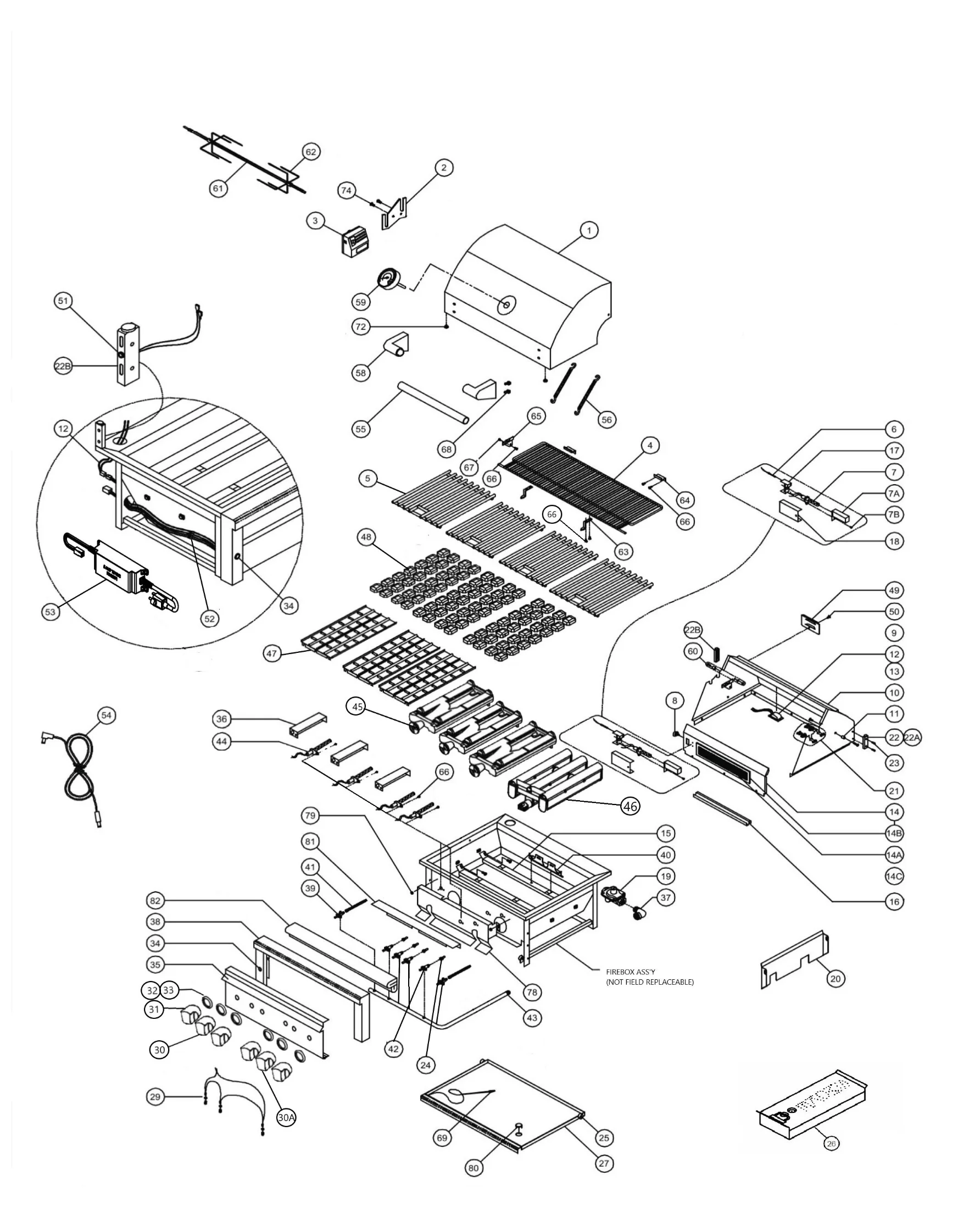 Viking VQGI5541LSS01 Grill Part Breakdown parts diagram