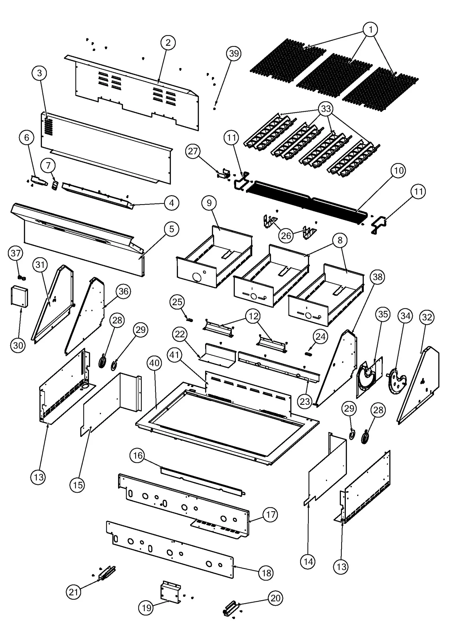 Viking VGIQ542241 Grill Base parts diagram